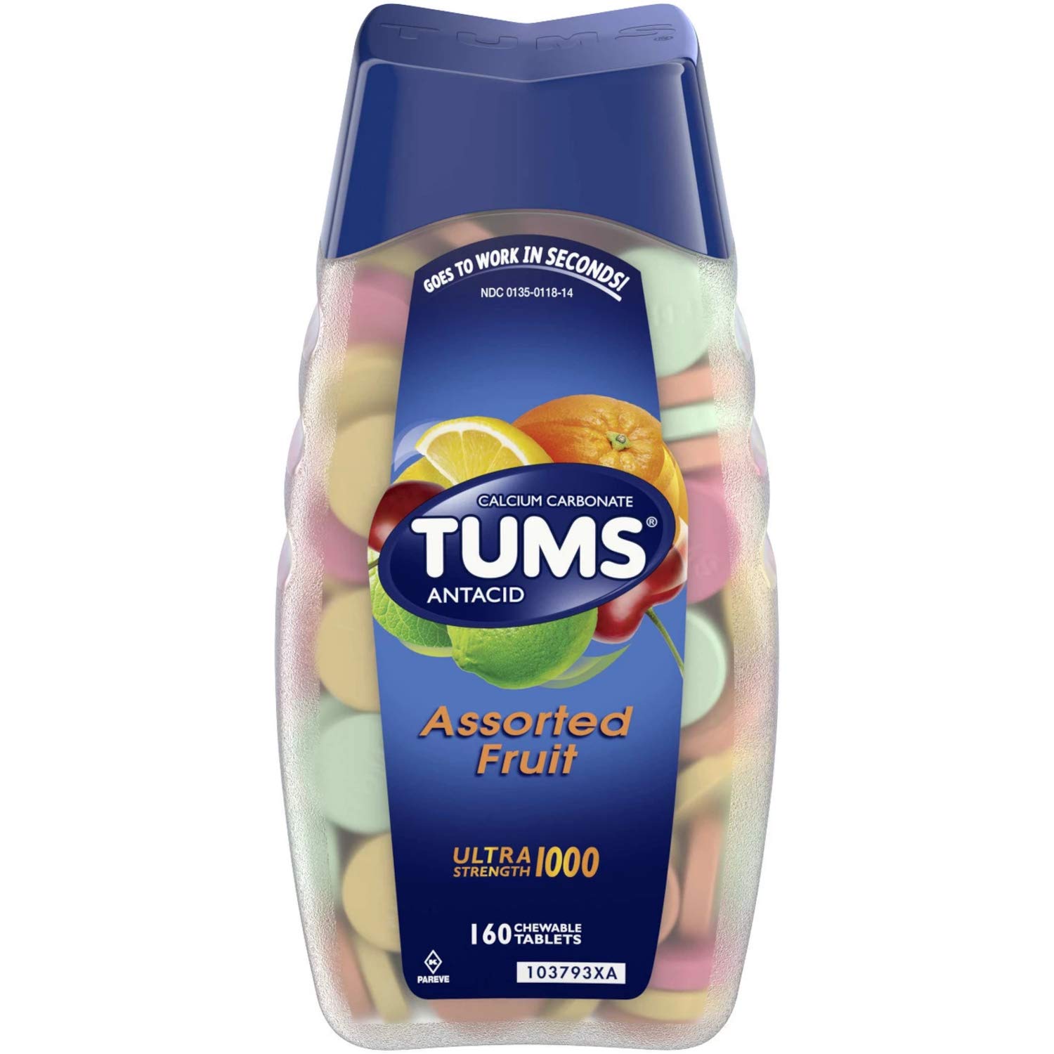 Tums Ultra Strength 1000mg Antacid Tablets - Assorted Fruit Flavors (160 Count, Pack of 4) - Fast Heartburn Relief for Acid Reflux & Indigestion - Perfect for Home, Office & Travel