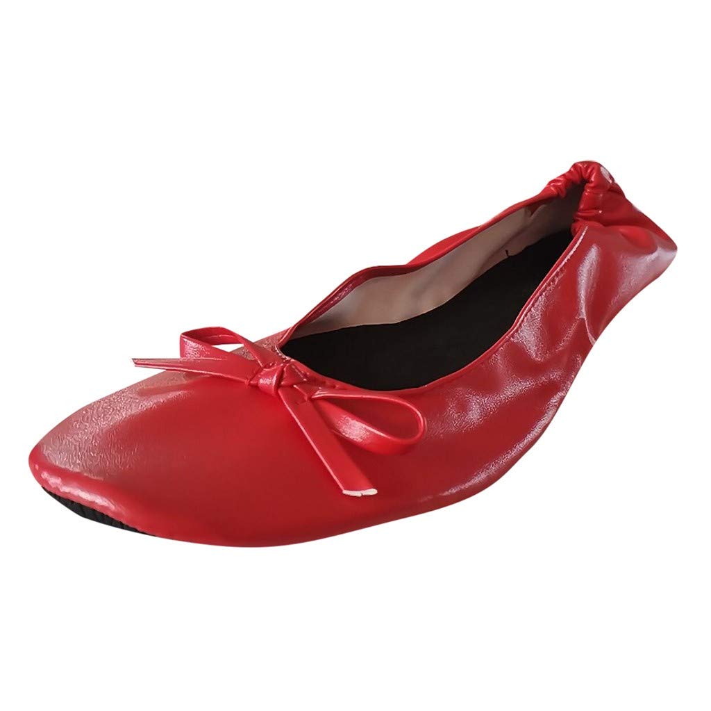Foldable Ballet Flats for Women - Portable Leather Travel Slippers with Non-Slip Sole | Perfect for Dancing, Parties, Airplane Trips & Home Comfort