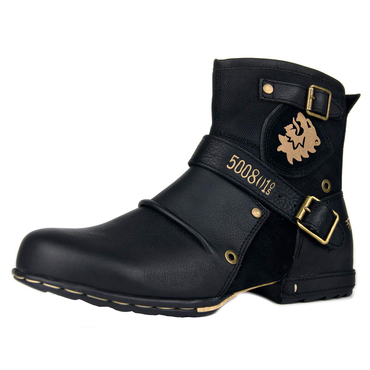 OSSTONE Men's Fashion Leather Chukka Boots - Retro Style Motorcycle Boots with Zipper, Casual Shoes OS-5008-1-DA1B1 | Perfect for Riding, Daily Wear & Outdoor Activities