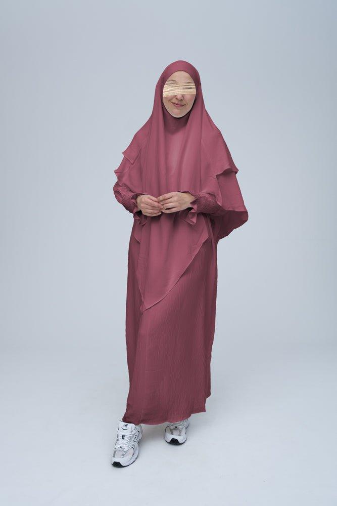 Elegant Dusty Pink Prayer Gown for Women - Modest Islamic Abaya for Omrah, Hajj & Daily Prayers - Soft Breathable Fabric for Comfortable Worship at Home or Mosque