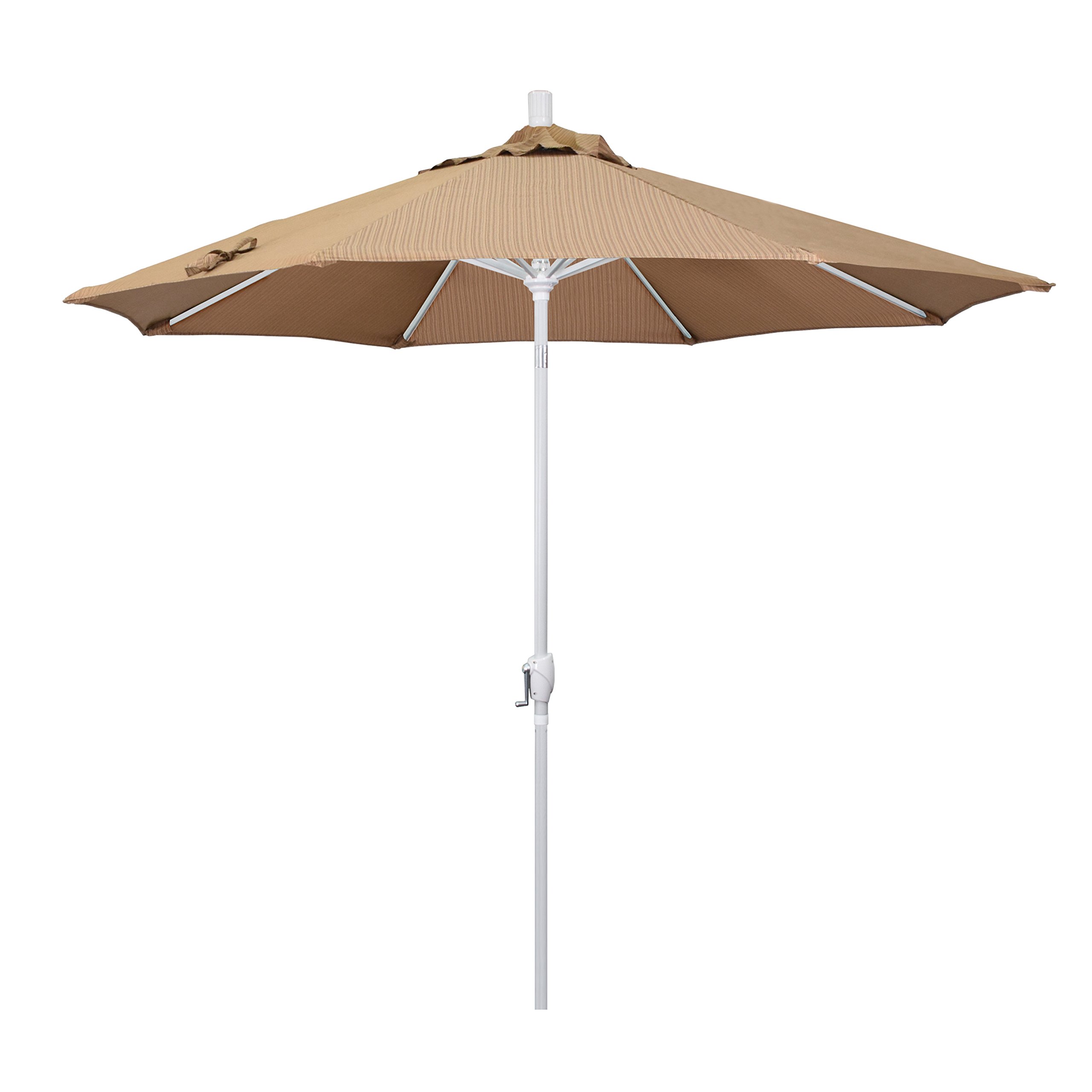 9' Round Aluminum Market Umbrella with Crank Lift & Push Button Tilt - White Pole & Terrace Sequoia Olefin Canopy - Perfect for Patio, Garden, Poolside, and Outdoor Dining Areas