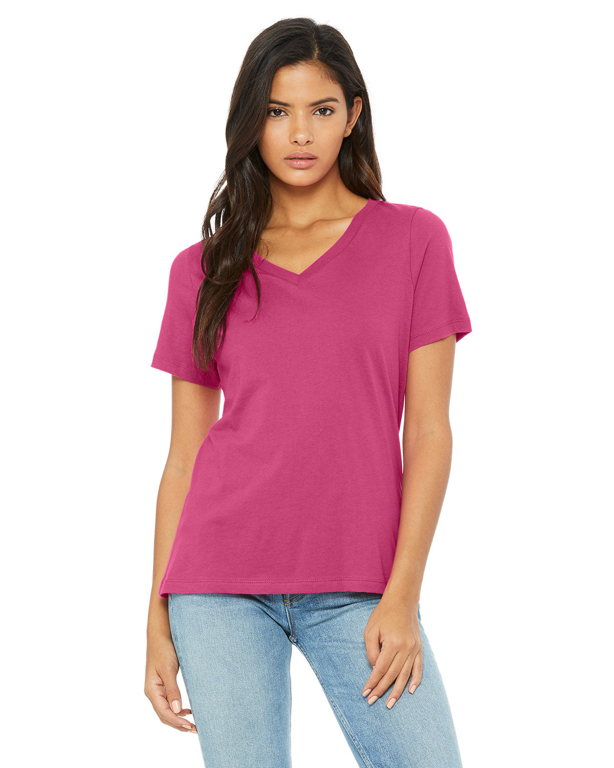 Bella + Canvas 6405 Women's Relaxed Fit Jersey V-Neck T-Shirt - Soft Comfortable Casual Tee for Everyday Wear, Lounge, and Outfits