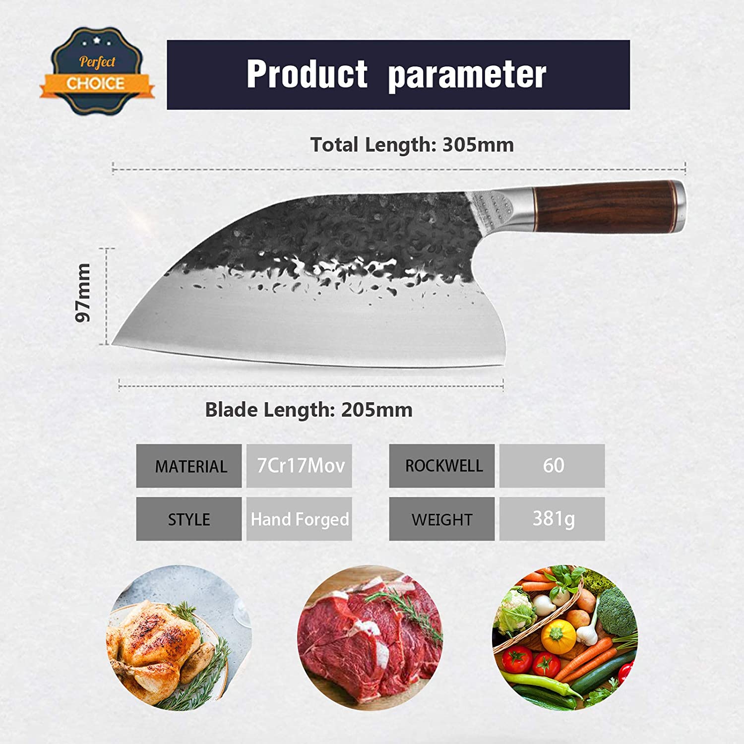 Premium Serbian Chef Knife - High Carbon Steel Meat Cleaver & Butcher Knife | Full Tang Kitchen Knife for Chopping Vegetables & Meat | Professional Cooking, BBQ & Home Kitchen Use