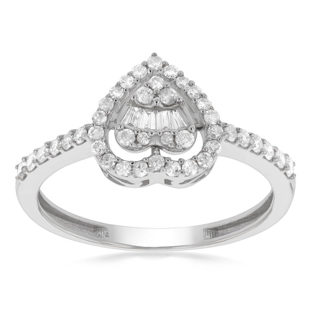 14K White Gold 1/3 Carat Diamond Heart Ring - Elegant Valentine's Gift for Her, Anniversary Jewelry, Romantic Proposal Ring for Girlfriend