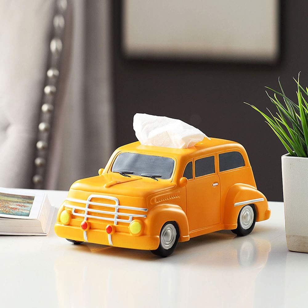 Creative Car Model Resin Tissue Box Cover - Kids Room Decor, Bathroom & Bedroom Organizer, Nightstand Tabletop Holder - Yellow Disposable Tissue Box Decoration for Children's Playroom & Home Decor