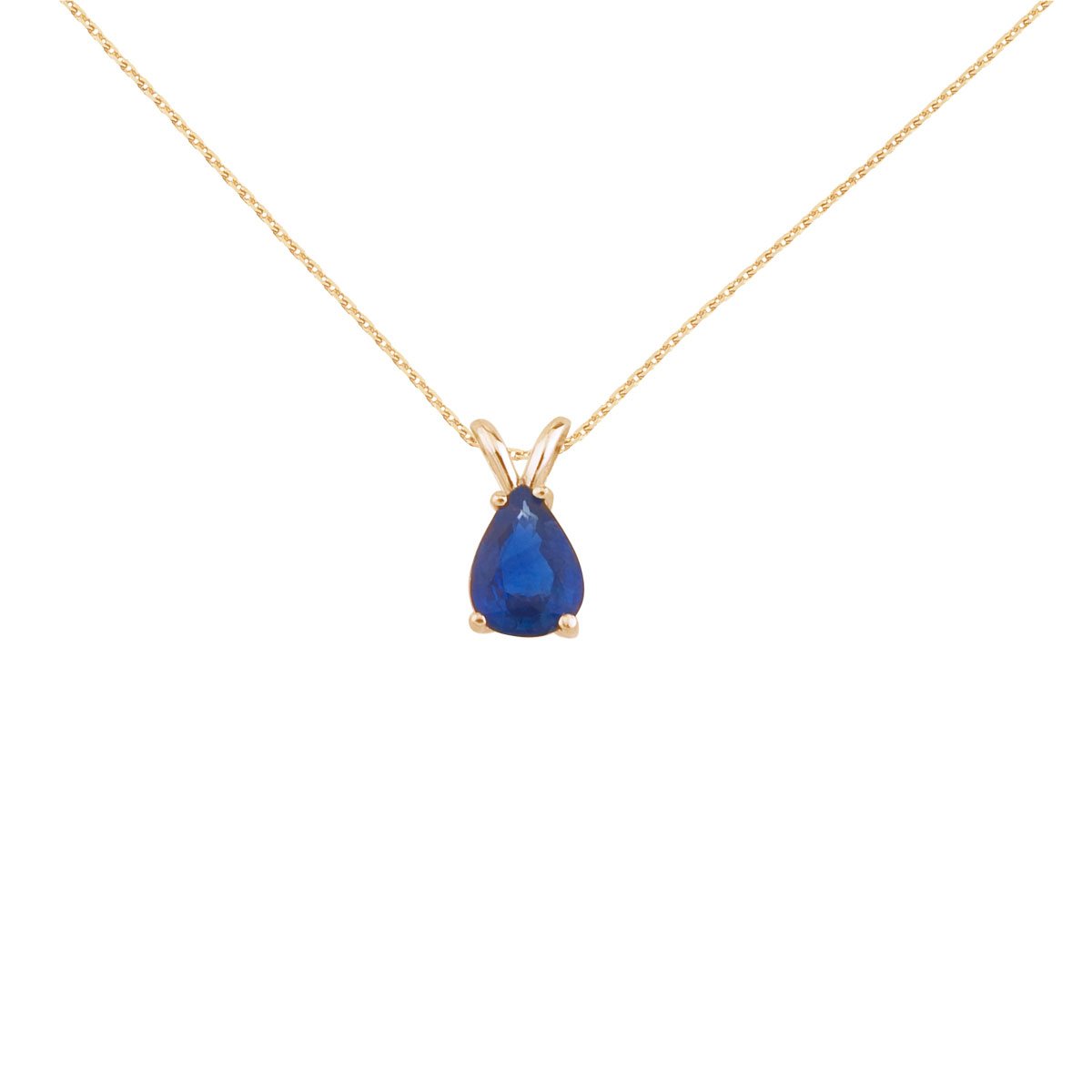 14K Yellow Gold Pear-Shaped Sapphire Pendant Necklace with 18