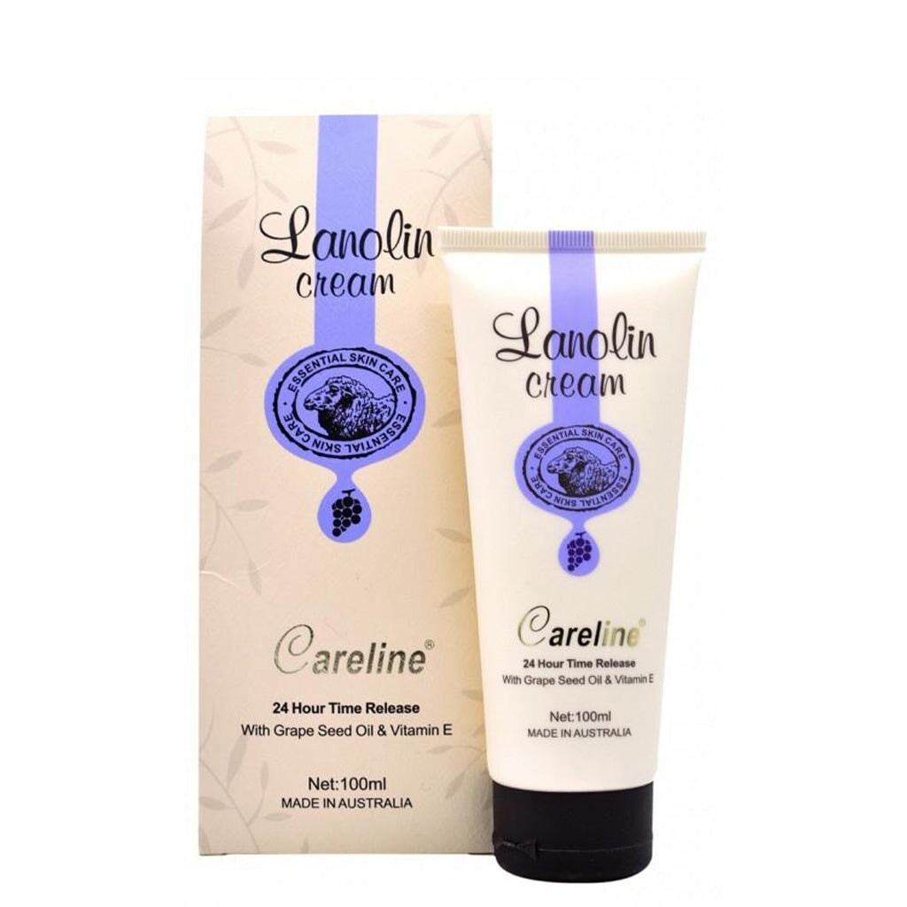 Careline Lanolin Cream with Grape Seed Oil & Vitamin E - Ultra Moisturizing Hand & Body Lotion for Dry Skin - Perfect for Winter Care, Cracked Heels & Cuticle Treatment