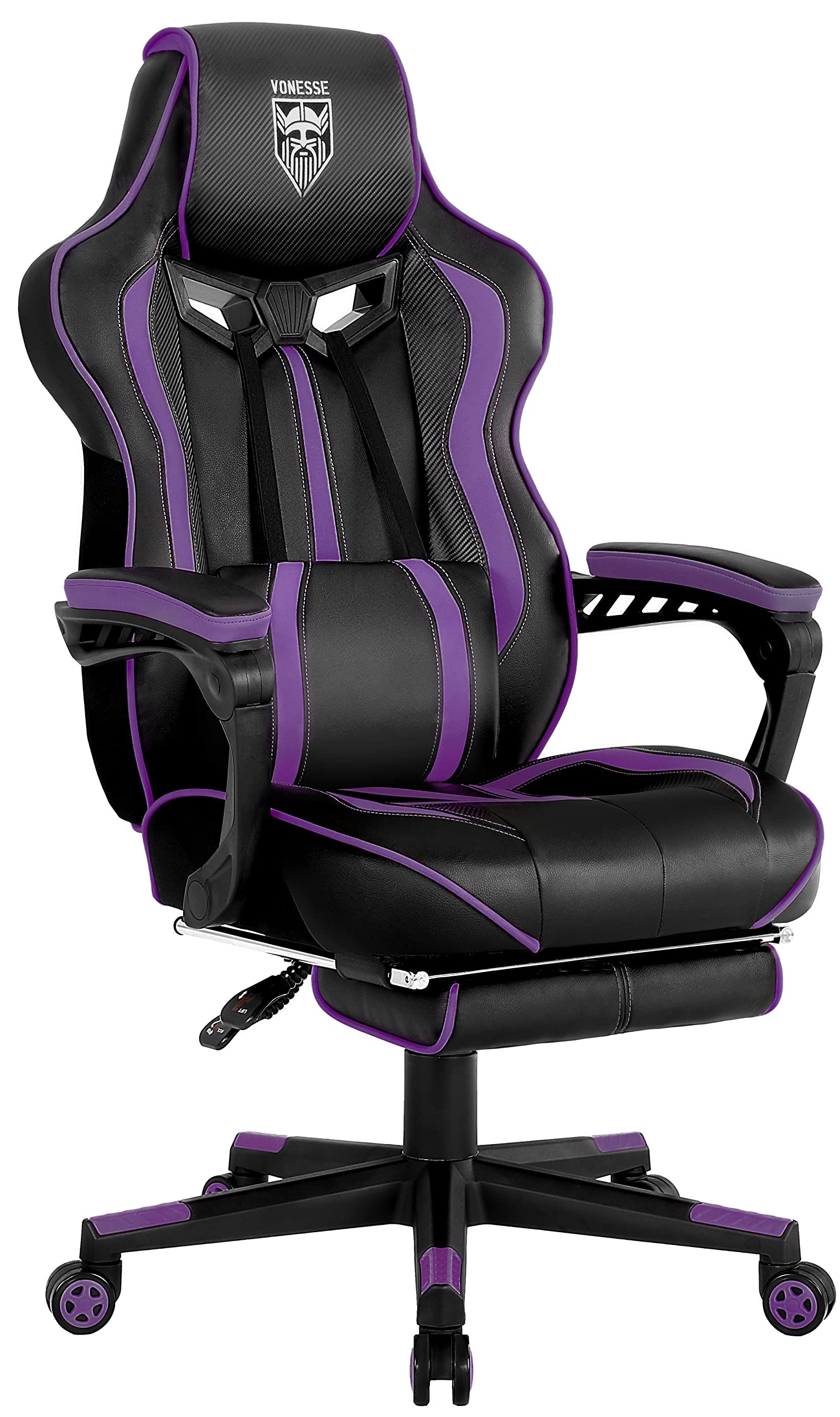Vonesse Purple Gaming Chair with Footrest - Ergonomic High Back Reclining PC Gaming Chair for Adults, Massage & Racing Style Design - Perfect for Office, Home & Esports Gaming