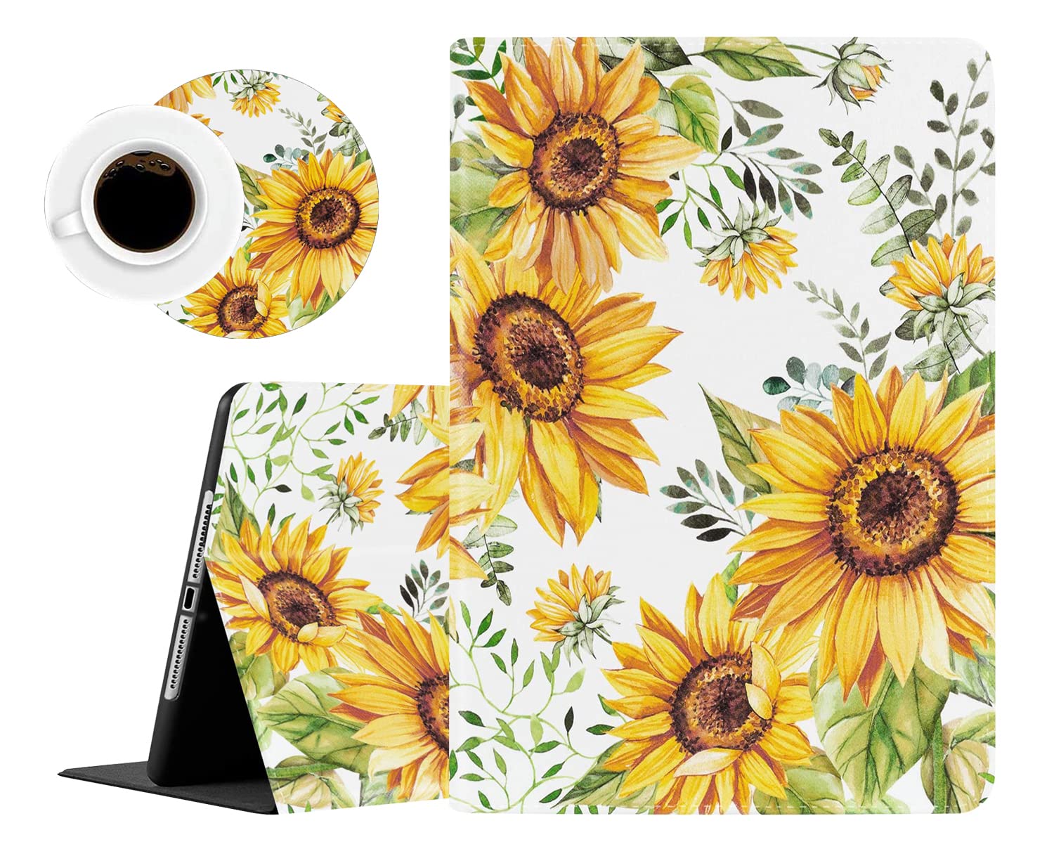 Premium Shockproof TPU Case with Auto Sleep/Wake for iPad 9.7 (5th/6th Gen), iPad Air 2 & iPad Air - Soft Protective Cover with Watercolor Sunflower Design - Perfect for Home, Office & Travel Use
