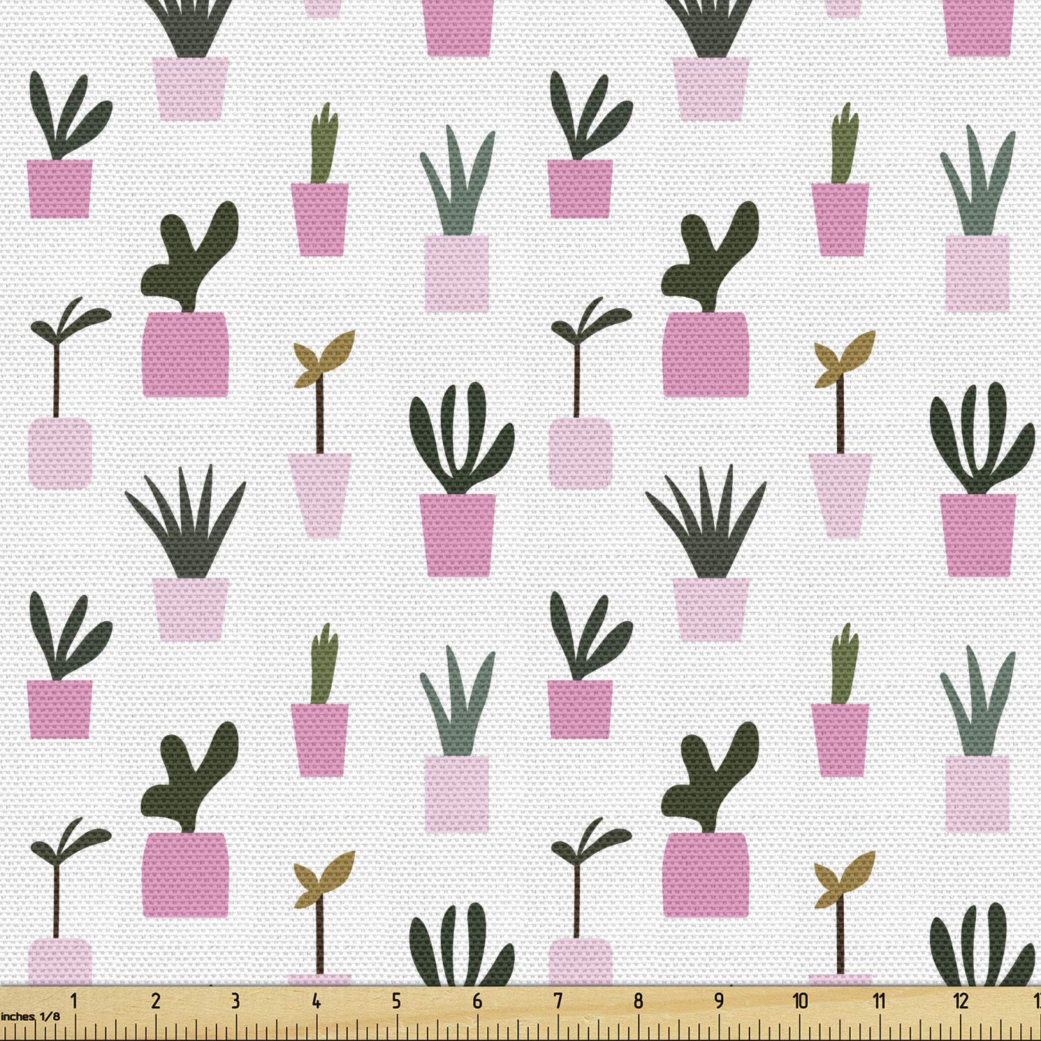Ambesonne Succulent Cactus Fabric by The Yard - 10 Yards Continuous Print Upholstery Material for Sofa, Curtains & Home Decor in Pale Pink Olive Green | Perfect for DIY Projects, Pillow Covers & Wall Art