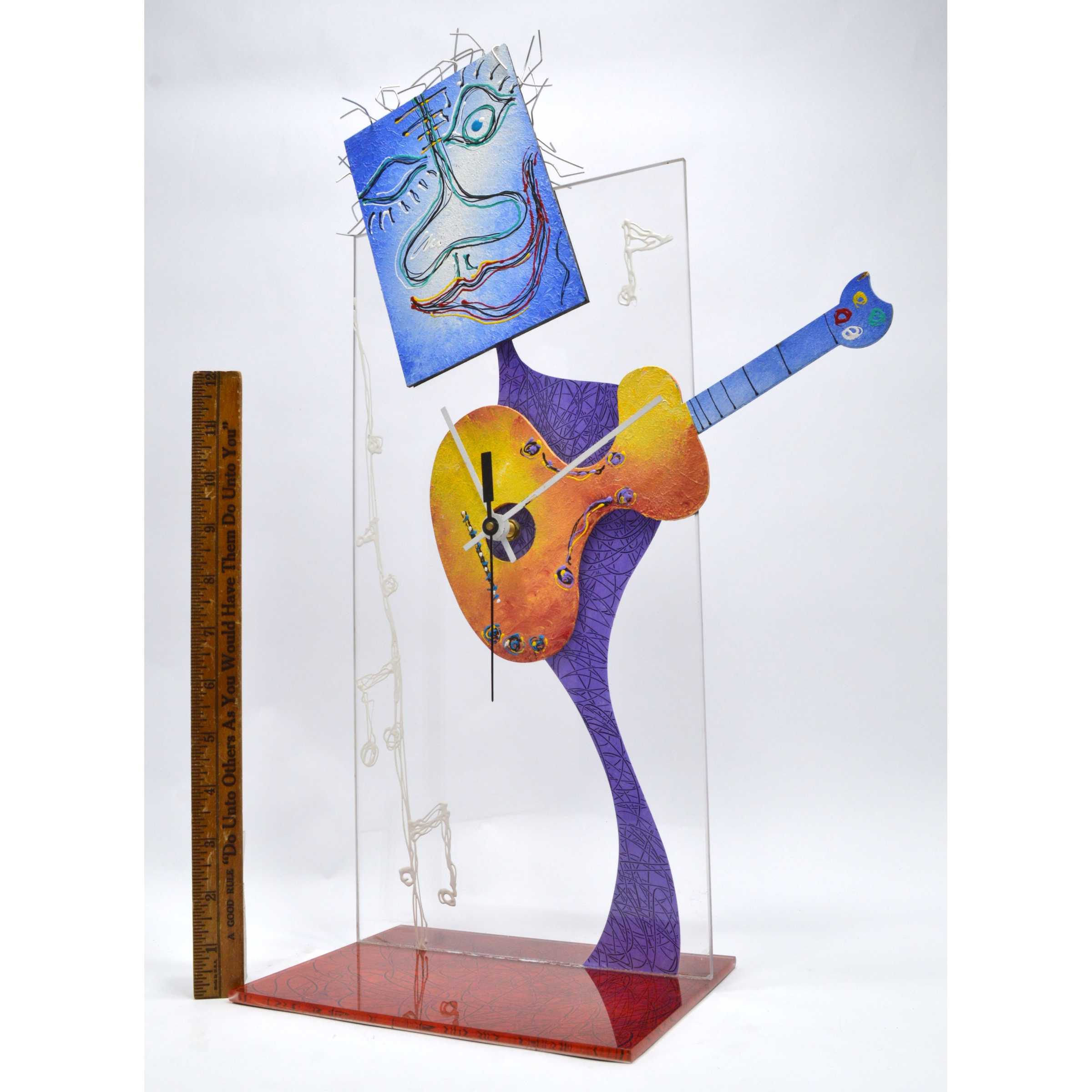 Original 3D Mixed Media 'Guitar Clock Dude' Wall Art - Hand Painted & Sculpted Musical Decor for Living Room, Bedroom or Music Studio - Unique Gift for Musicians & Art Lovers