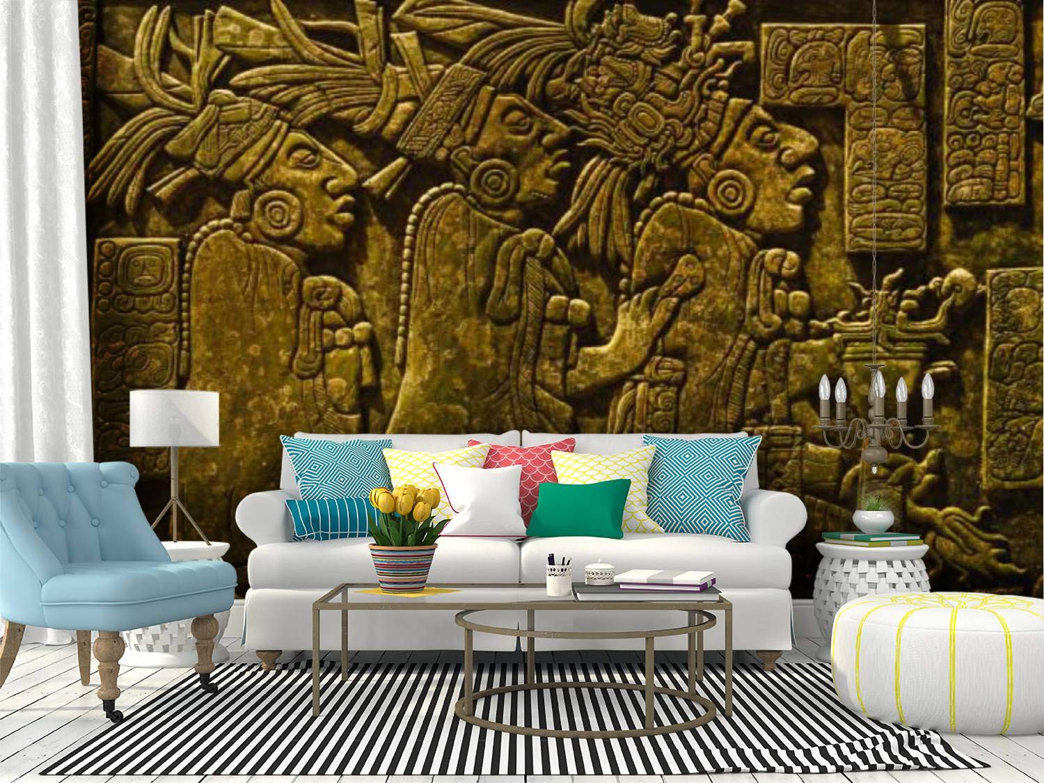 RECETHROWS Ancient Mayan Stone Wall Art Mural - Peel and Stick Self-Adhesive Wallpaper, Large Removable Vinyl Film for Home Decor | Perfect for Living Room, Bedroom, or Office Wall Accent