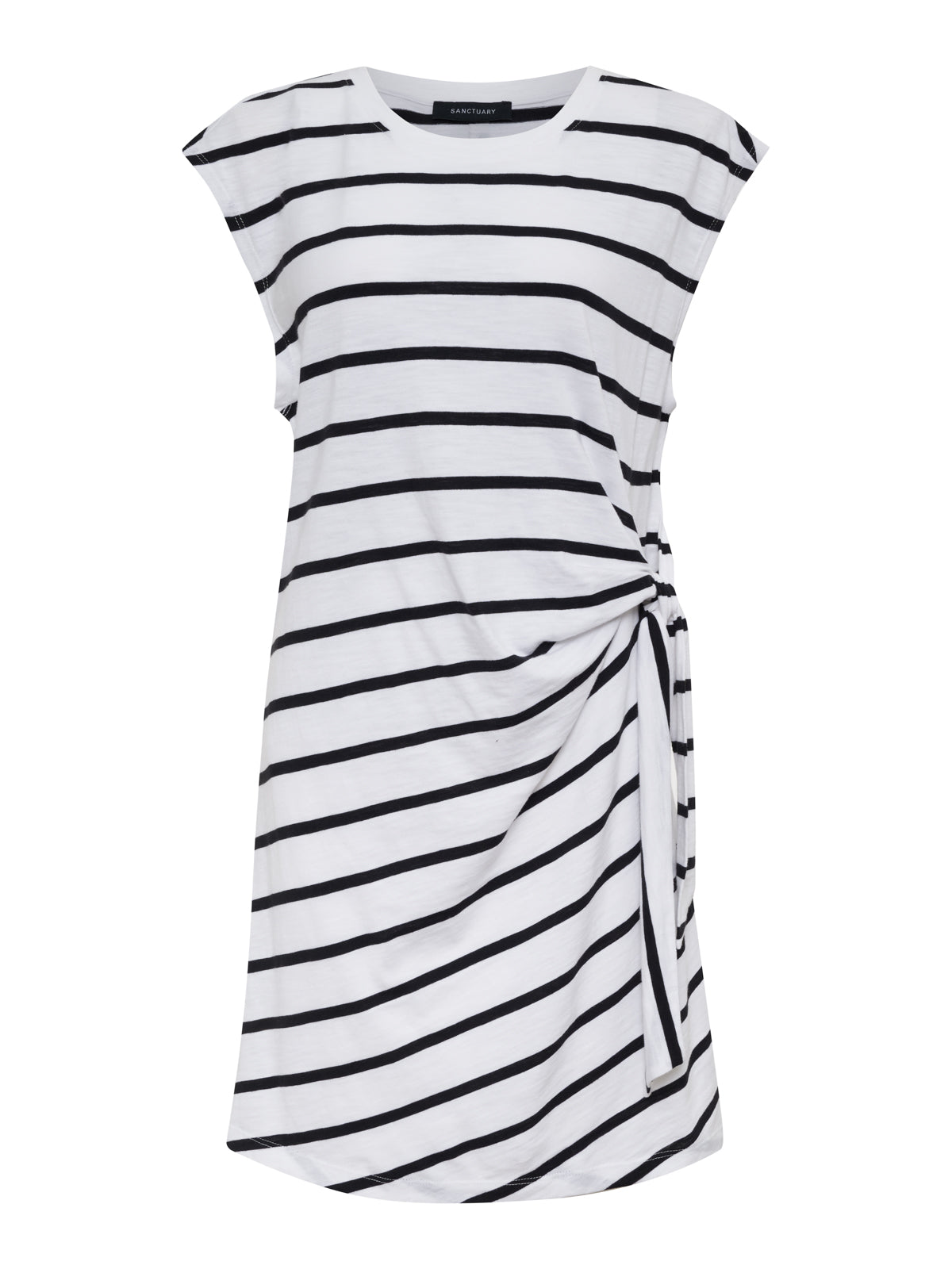 Stylish Side Tie T-Shirt Dress in White & Black Stripe - Perfect for Casual Outings, Beach Wear, and Summer Fashion