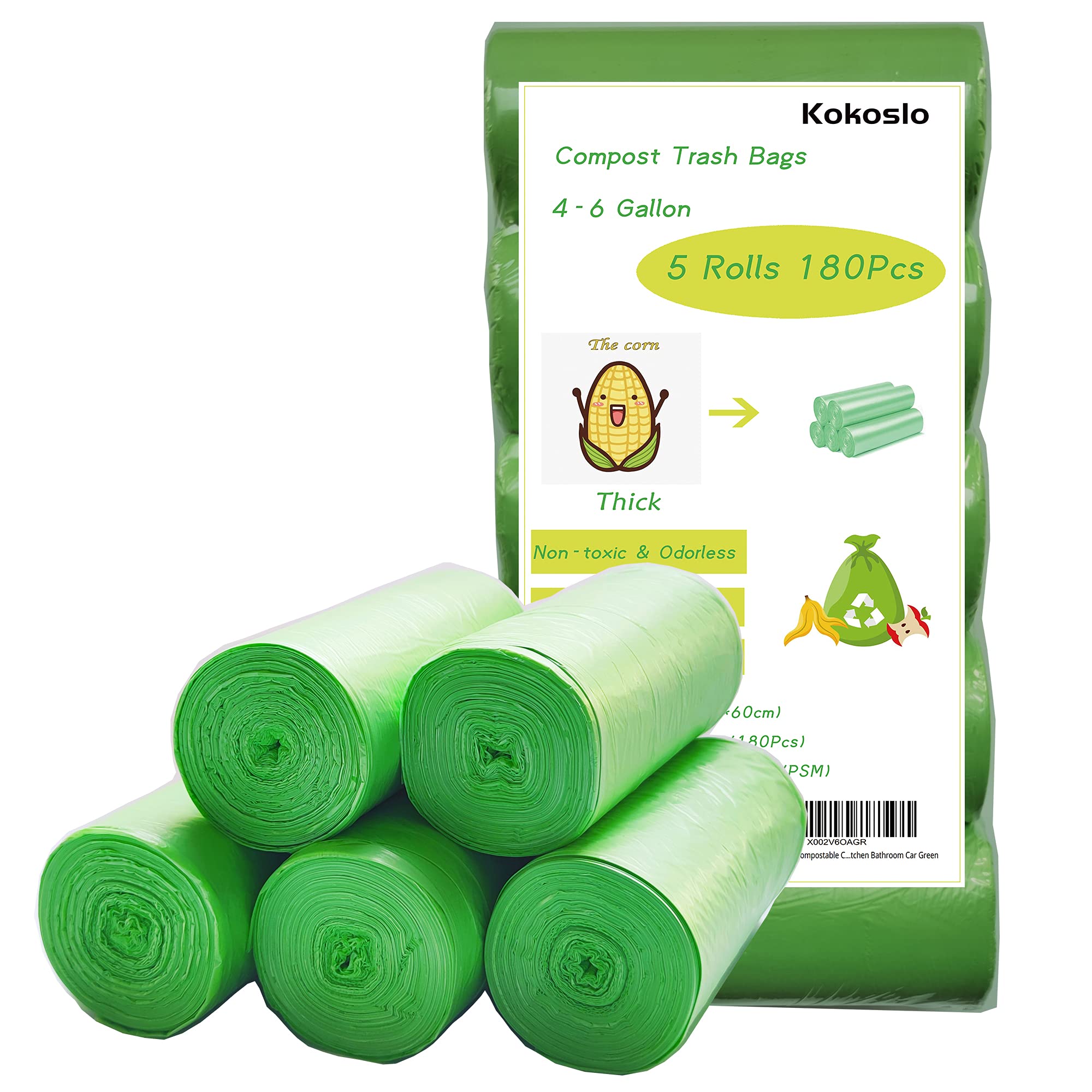 Eco-Friendly Compostable Trash Bags - 180 Count, 4 Gallon (15L) 100% Biodegradable Food Waste Bags for Kitchen Compost Bin | Perfect for Organic Waste Disposal, Sustainable Living & Zero-Waste Homes