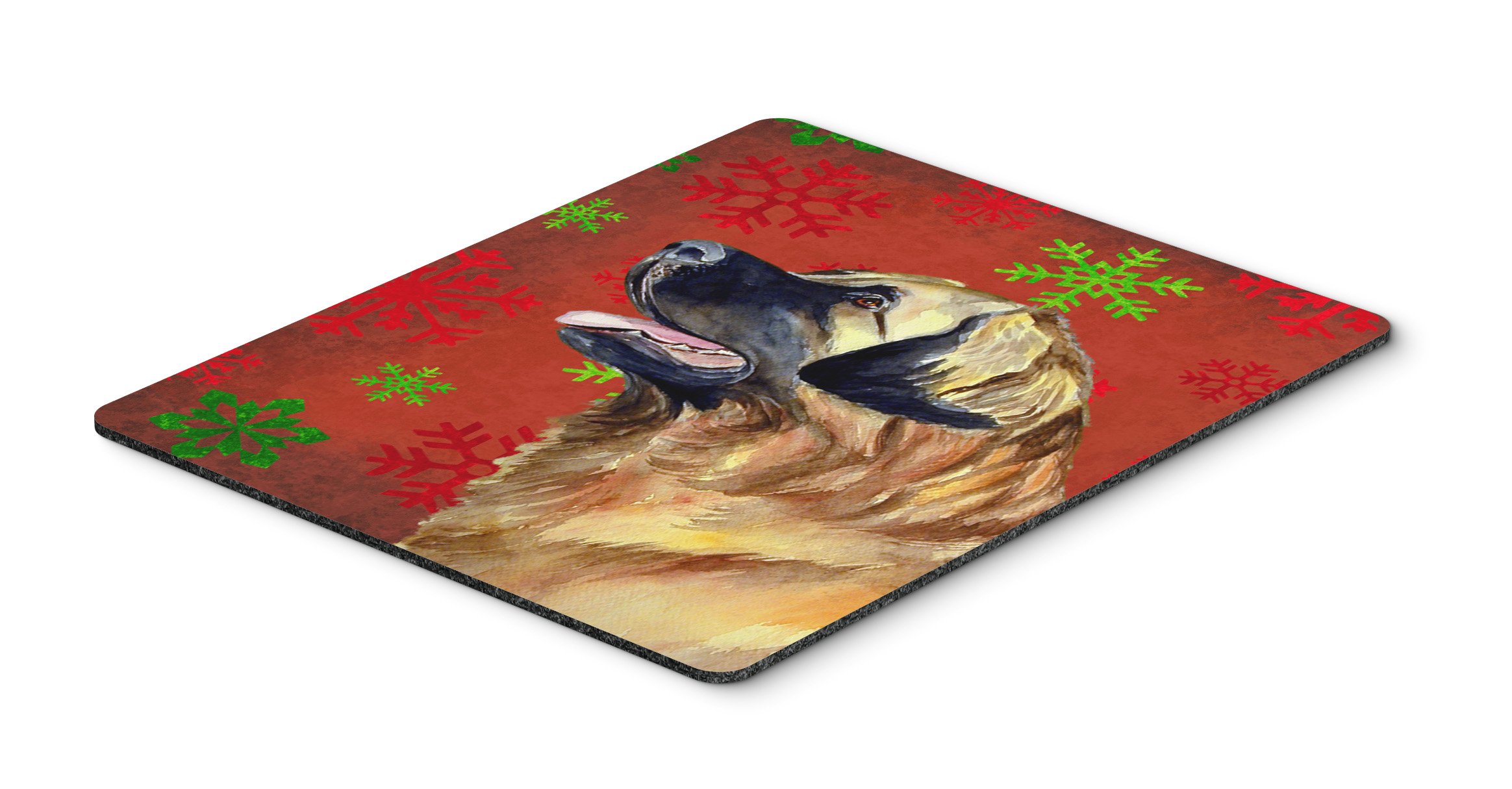 Leonberger Red & Green Snowflakes Holiday Christmas Mouse Pad - Washable Large Mousepad for Home Office, Gaming, Computer & Laptop Use - Perfect Gift for Pet Lovers & Christmas Decor