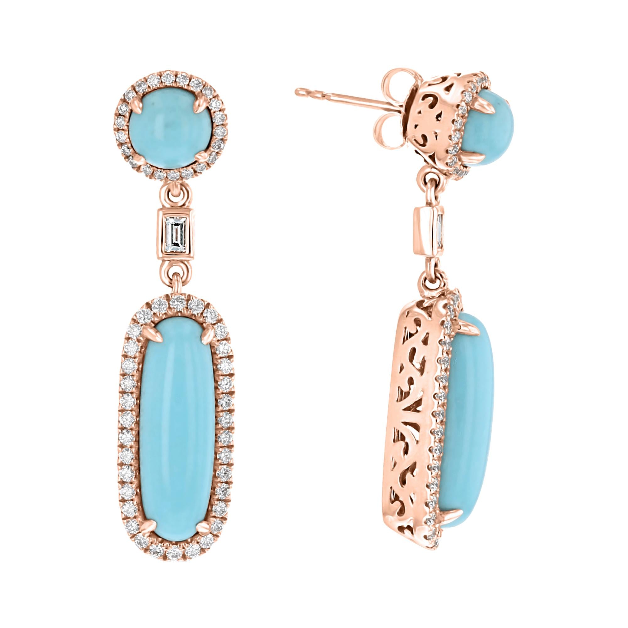 JULEVE 8.43 CTW Natural Turquoise & 1.02 CTW Diamond Halo Drop Earrings for Women - Elegant Dangle Earrings for Parties, Weddings & Special Occasions