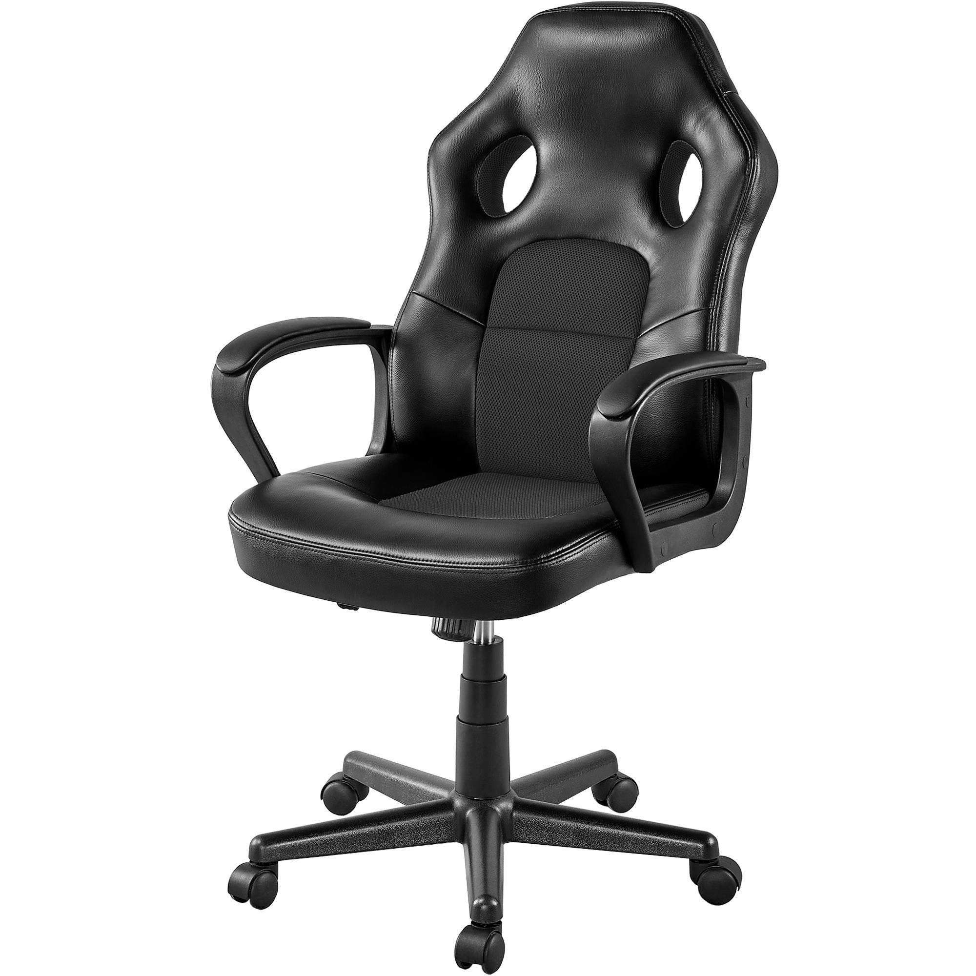 Premium High Back Leather Racing Office Chair - Adjustable Height Executive Desk Chair with Rolling Wheels for Home & Office Workspace - Ergonomic Support for Long Hours Sitting