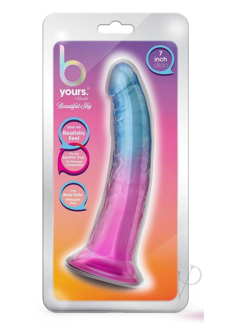 B Yours Beautiful Sky Dildo 7 Inch Sunset Pink Blue - Realistic Silicone Adult Toy for Couples & Solo Play, Perfect for Bedroom Fun & Sensual Exploration