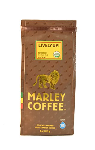 Marley Coffee Organic Lively Up! Espresso Ground Coffee - 8oz USDA Certified Organic, Fair Trade, Medium Roast - Perfect for Espresso Machines & Morning Brew