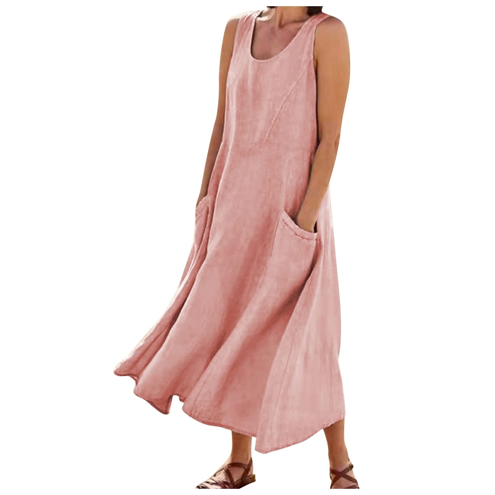 Women's Summer Dresses with Sleeves - Casual Solid Color Cotton Linen Pocket Dress for Women 2023 | Perfect for Beach, Vacation & Everyday Wear