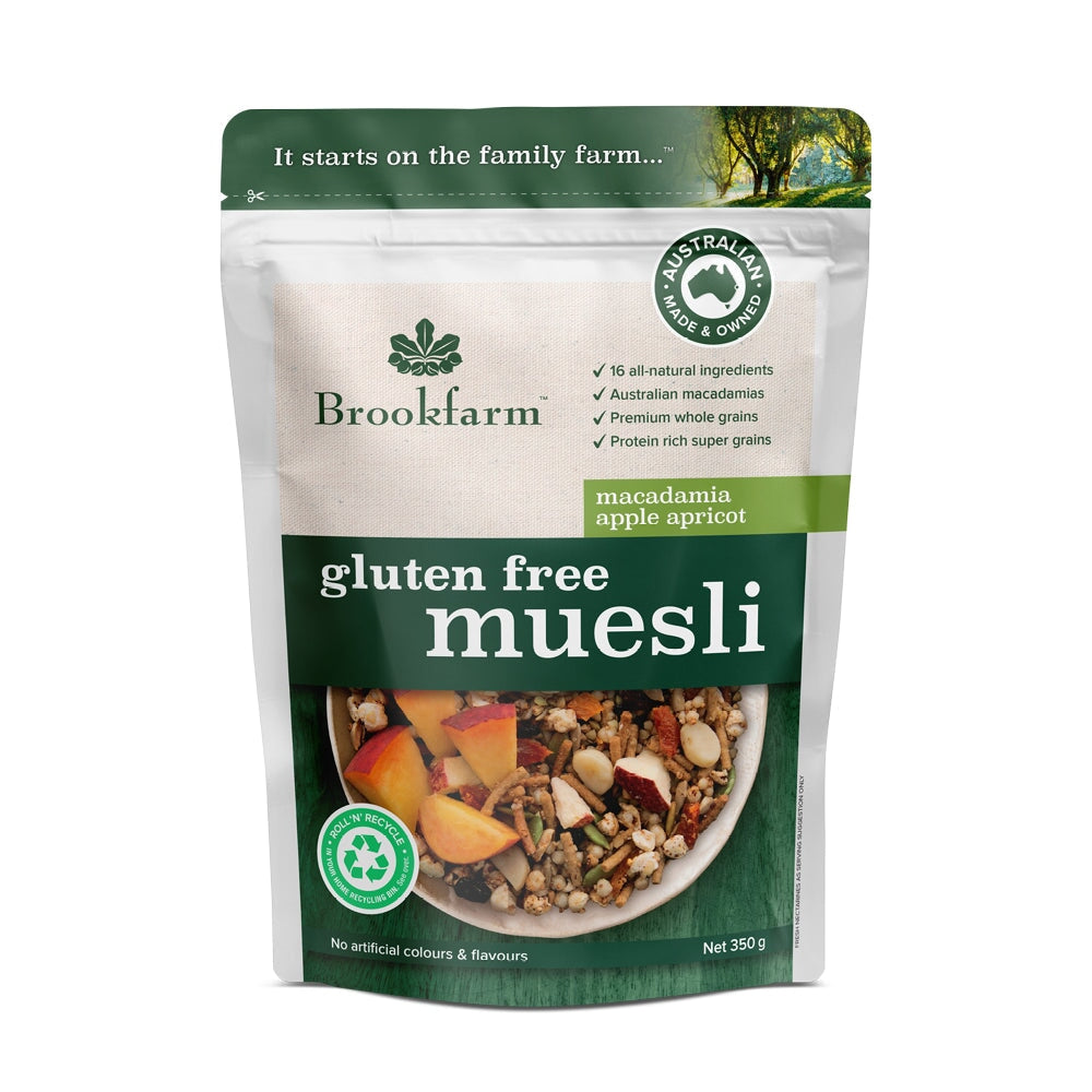 Brookfarm Gluten Free Macadamia Muesli with Apple & Apricot - 350g Healthy Breakfast Cereal for Weight Loss & Energy Boost - Perfect for Vegan, Keto & Paleo Diets