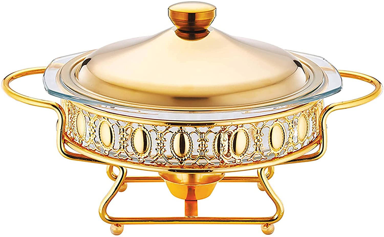 Premium Stainless Steel 2L Buffet Chafing Dish Set - LXM Chef Catering Chafer & Warmer for Hot Pot, Outdoor Picnics, Parties, and Events (Gold)