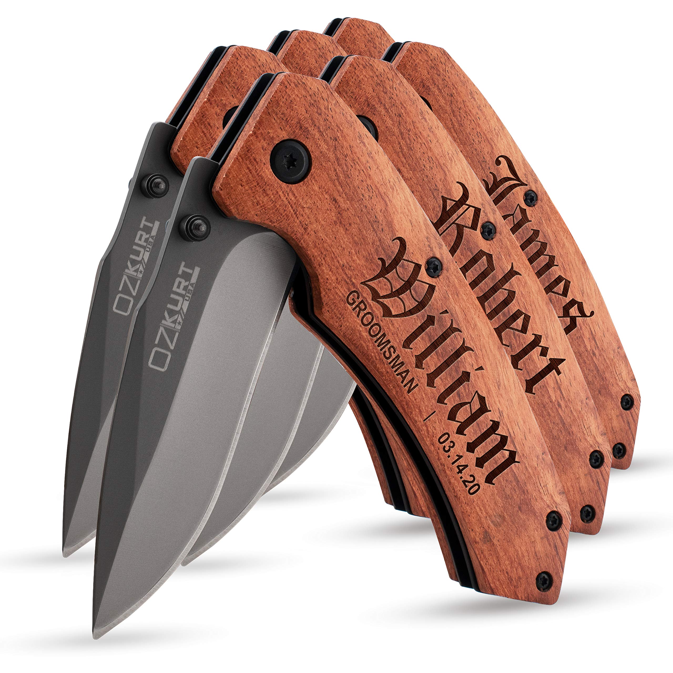 Personalized Groomsmen Gifts Set of 6 - Engraved Pocket Knife with Clip for Wedding Party | Custom Men's Gifts for Best Man, Ushers & Groomsmen | Perfect for Bachelor Party, Wedding Favors & Special Occasions