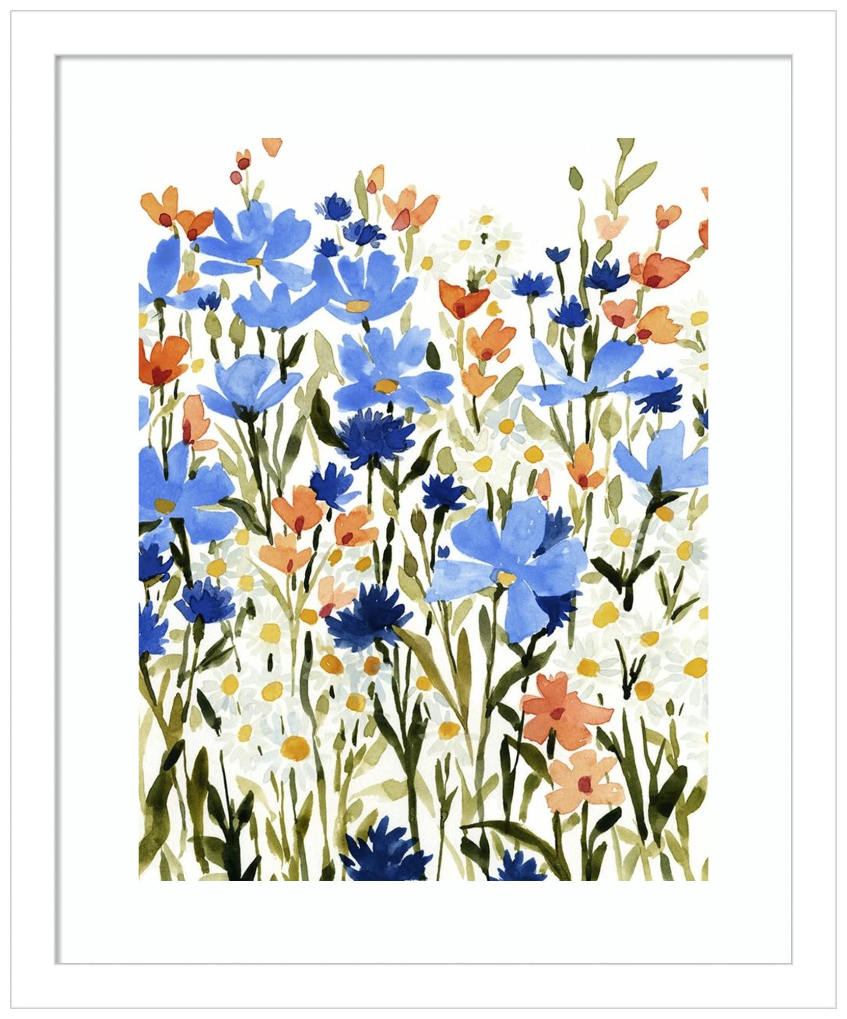 Emma Caroline Bright Wildflower Medley II Framed Wall Art Print - 14x17 Inches, White Wood Frame - Perfect for Living Room, Bedroom & Office Decor