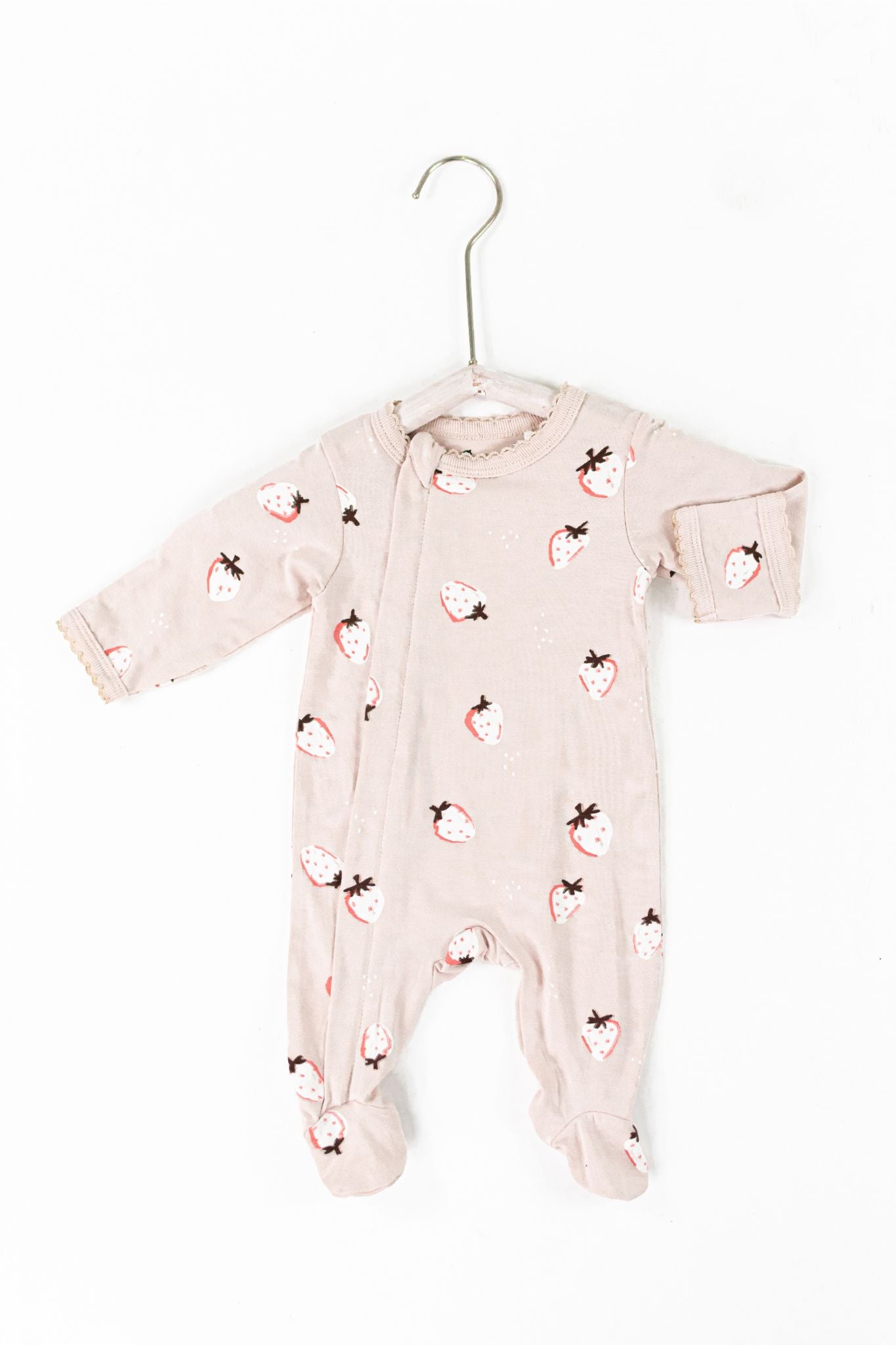Adorable Dusty Pink Strawberry Footie Pajamas for Baby Girls - Soft & Cozy Sleepwear for Nursery, Playtime & Photo Shoots