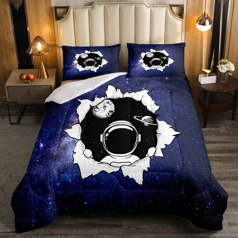 Erosebridal Astronaut Comforter Set - Galaxy Themed Twin Size Bedding with Starry Sky & Nebula Print - Purple Space Duvet Cover for Kids, Boys, Girls & Teens - Perfect for Space-Themed Bedrooms, Sleepovers & Astronomy Lovers