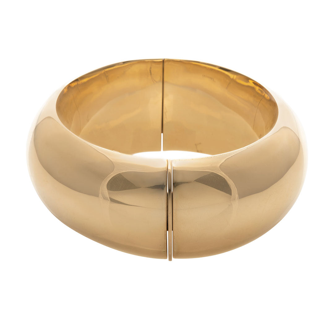 14K Yellow Gold Italian 24mm Wide Dome Bangle Bracelet for Women - Elegant Stackable Jewelry for Parties, Weddings & Everyday Wear