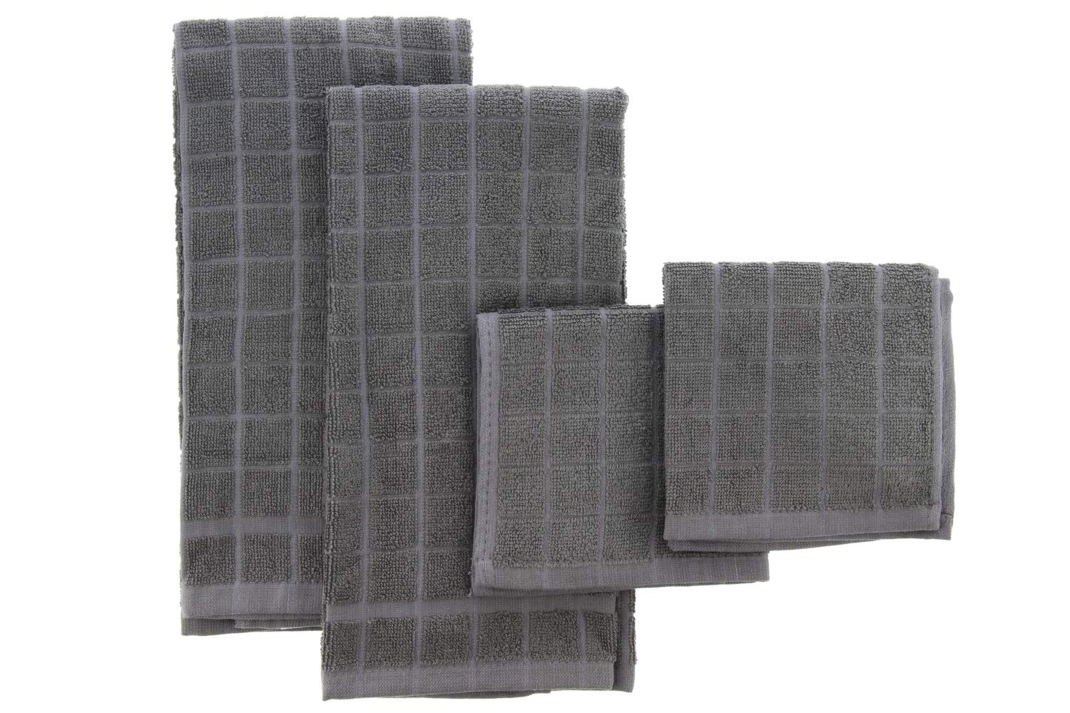 4-Pack Ultra Absorbent Kitchen Towels - Lightweight & Soft for Wiping, Cleaning, Drying - Sustainable Fibers, Granite Grey - Perfect for Cooking, Dishes & Home Cleaning