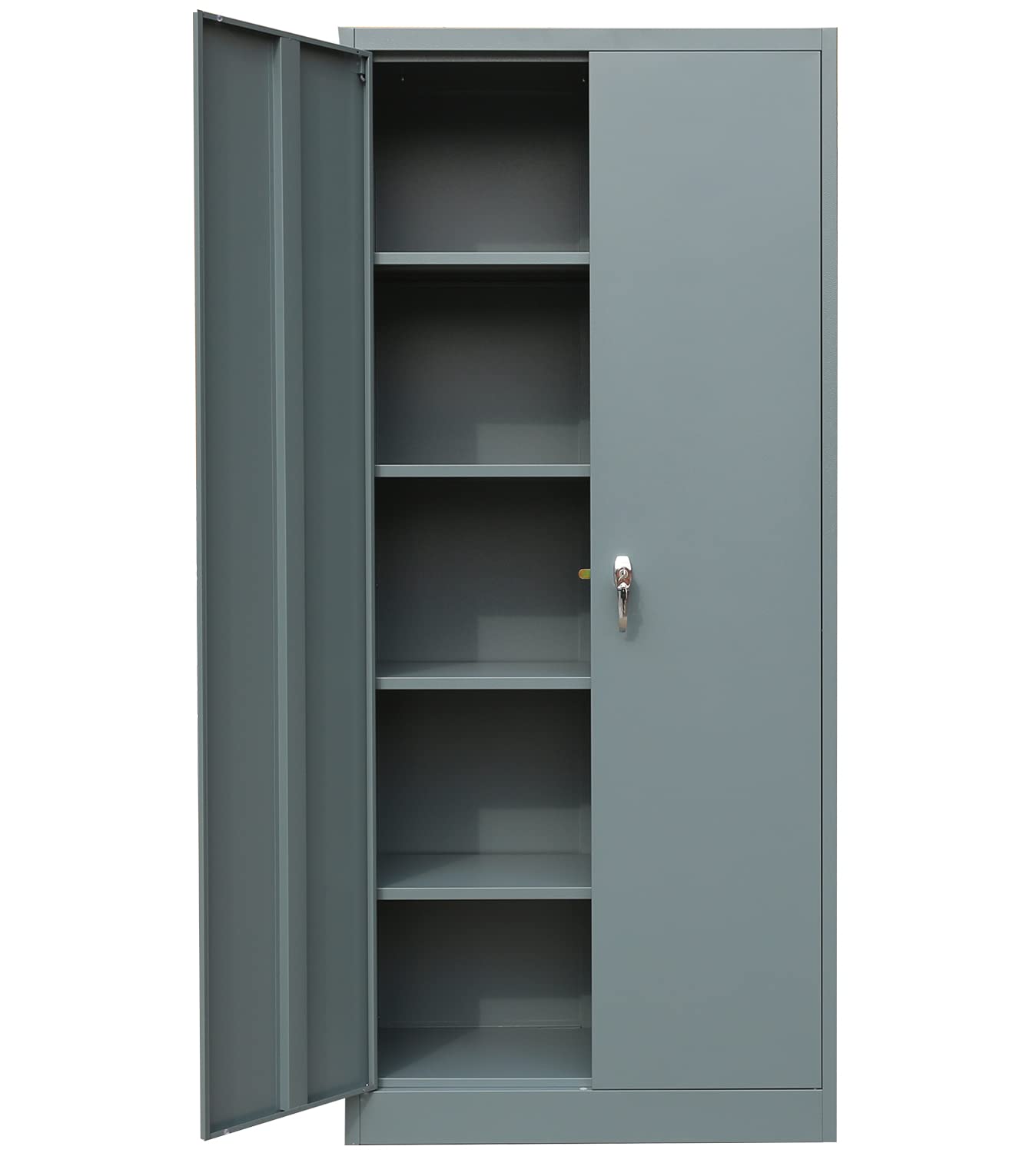 Heavy Duty Metal Storage Cabinet with 2 Doors & 4 Adjustable Shelves - Lockable Steel Cabinet for Office, Garage, Warehouse Organization - 70.86
