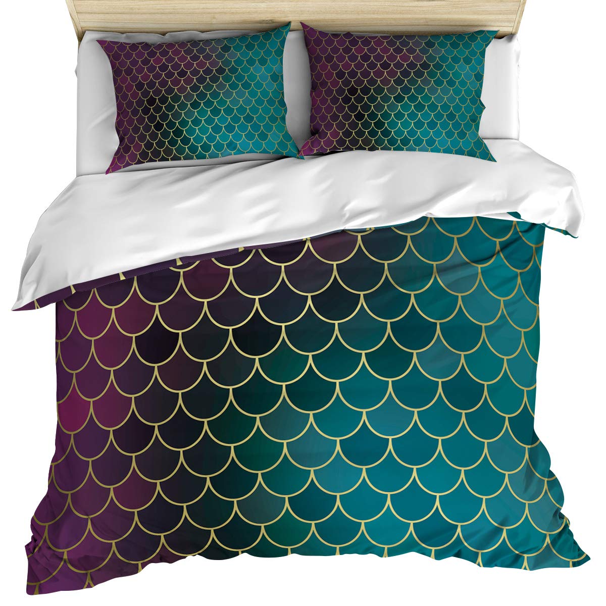 Luxury Full Size Duvet Cover Set - 3 Piece Fish Glitter Ocean Design Ombre Purple Teal Cotton Bedding | Soft & Cozy Duvet Cover with Pillow Shams | Machine Washable for Bedroom Decor | Perfect for Coastal Themed Rooms & Guest Bedrooms