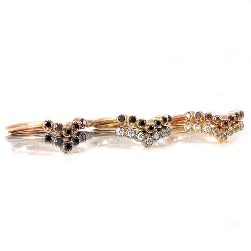 Diamond Stacking Chevron Ring - 5, 7 or 9 Diamond Nesting Wedding Band Set for Women | Elegant Crown Design for Bridal, Anniversary & Everyday Wear