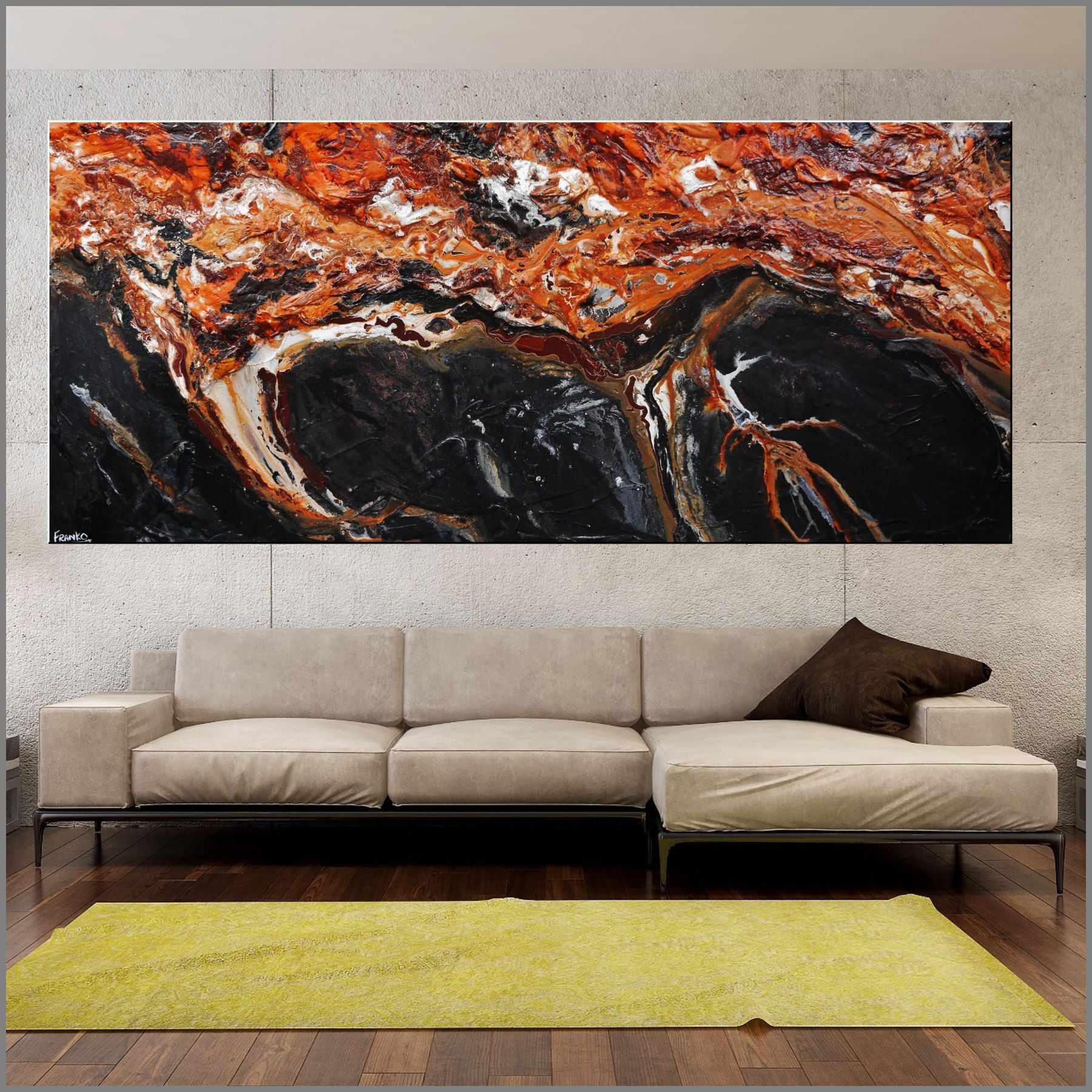 240cm x 100cm Black Brown Textured Abstract Coastal Painting - Modern Wall Art for Living Room, Bedroom & Office Decor