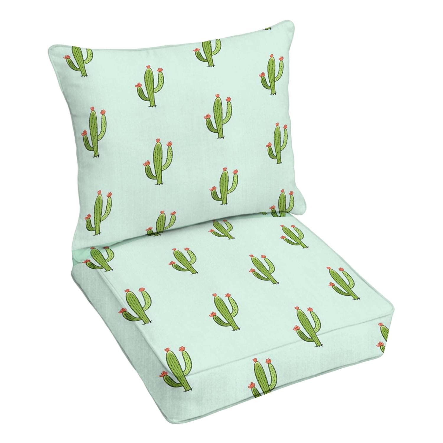 Premium Outdoor Deep Seating Cushion Set with Cactus & Succulent Design - Waterproof Patio Furniture Replacement Cushions for Lounge Chairs - Perfect for Backyard, Poolside & Conversation Areas