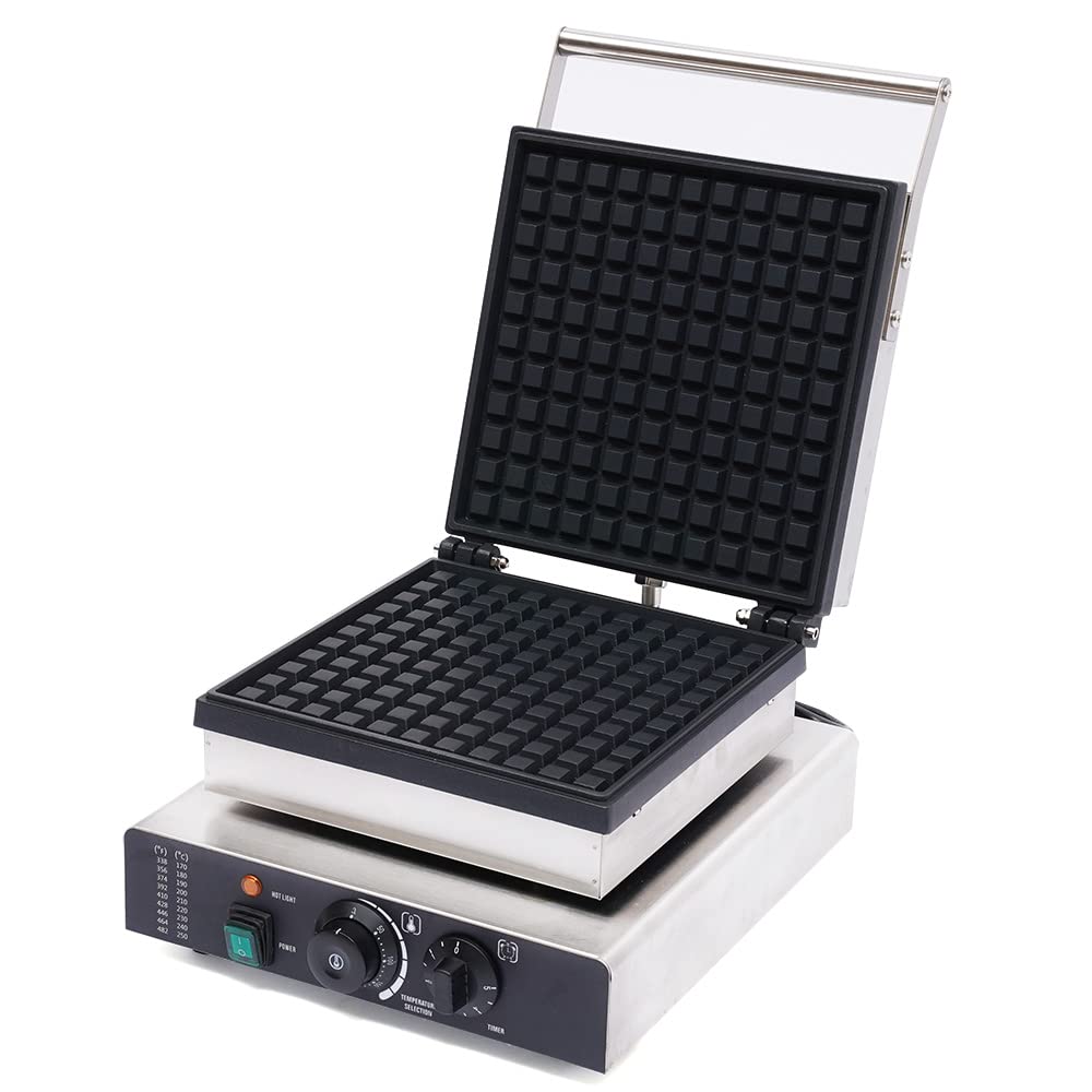 Commercial Waffle Maker 110V 2000W - Stainless Steel Square Electric Waffle Iron with Rotatable Double Heating Plates for Tea Shops, Snack Bars, Dessert Stores - Perfect for Breakfast, Brunch, and Dessert Making