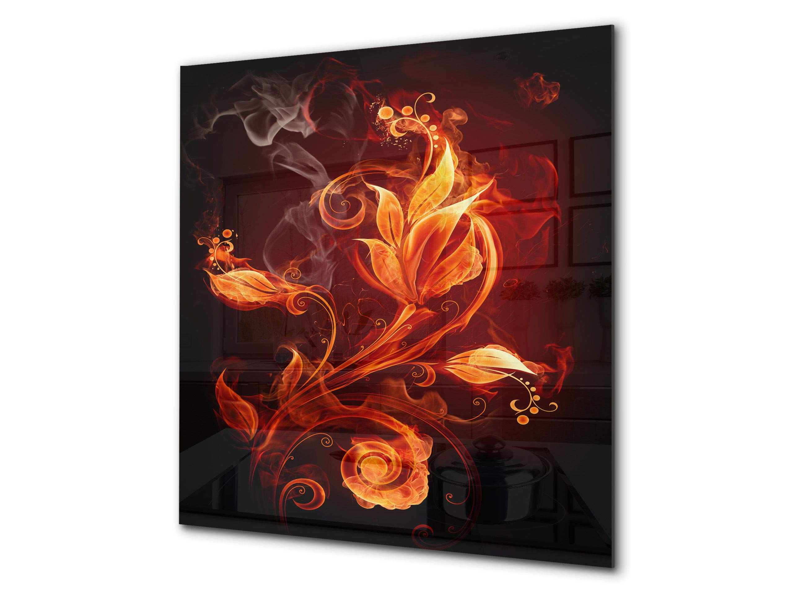 Concept Crystal Printed Tempered Glass Backsplash - Fire Series Fiery Flower 1 | Heat-Resistant Kitchen Splashback BS14 | Perfect for Modern Home & Restaurant Decor