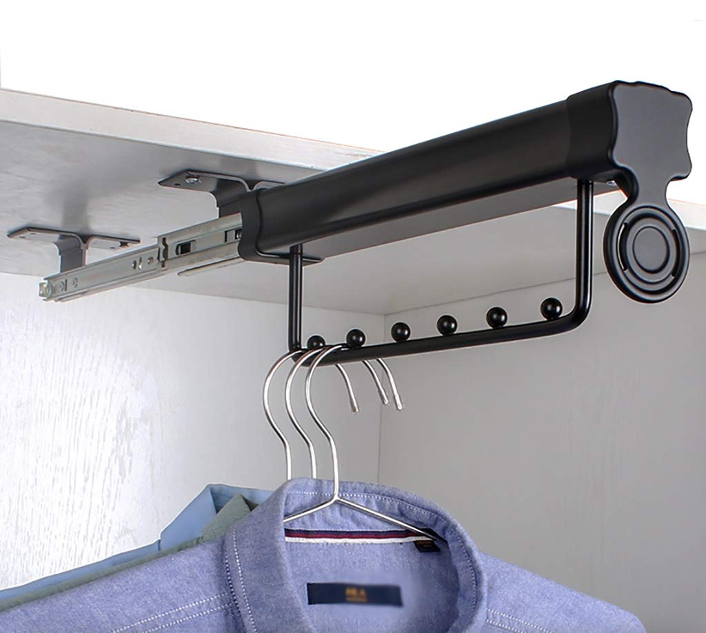 Dual Sliding Rail Pull Out Wardrobe Clothes Rod - Heavy Duty 35kg Capacity (26-46cm Adjustable Width) for Pants, Shirts & Clothing Storage - Perfect for Small Closets, Walk-in Wardrobes & Apartment Organization - Black (46cm/18.1inch)