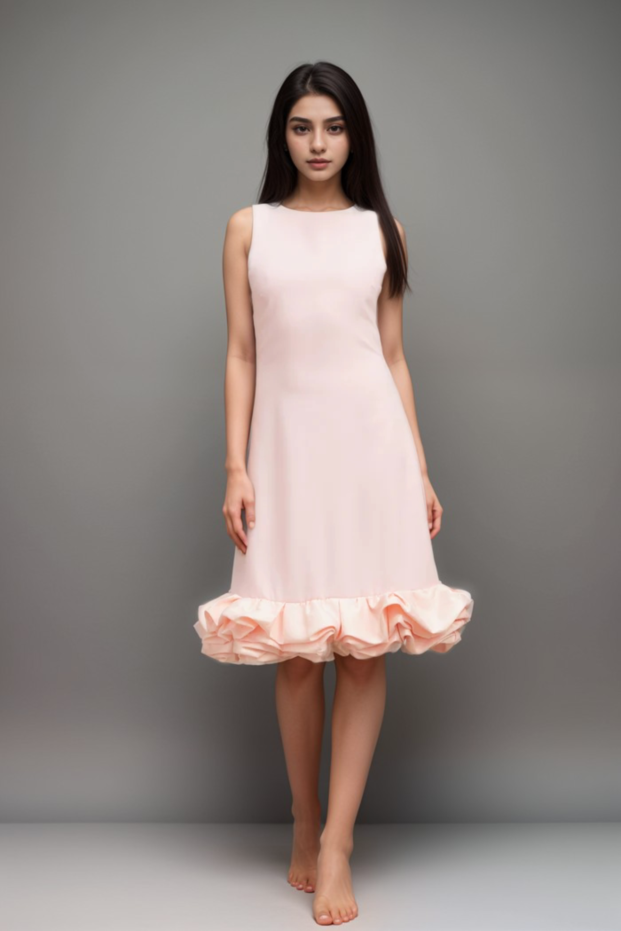 Charlène Pink Ruffled Sleeveless Midi Dress for Women - Elegant Summer Cocktail Party & Wedding Guest Outfit