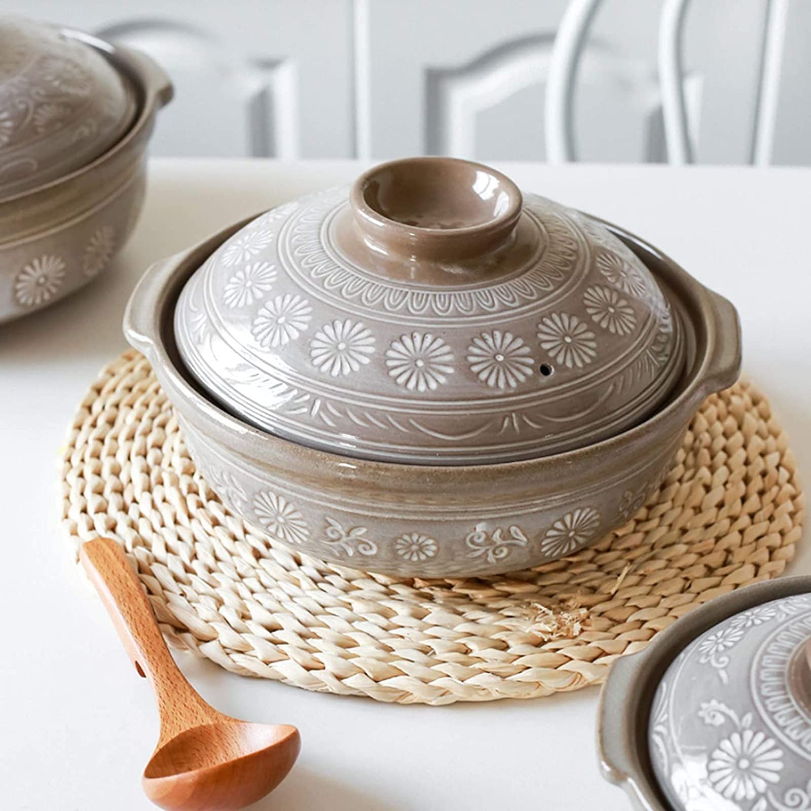 YUYAXBS Japanese Donabe Ceramic Hot Pot - 3.0L Heat-Resistant Clay Casserole with Lid for Cooking Stew, Soup & Noodles | Traditional Earthenware Rice Cooker | Perfect for Home Dining & Japanese Cuisine