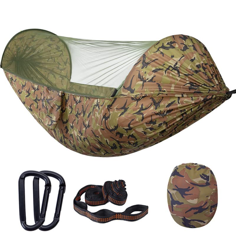 Yishi Double Camping Hammock with Mosquito Net - 500lb Capacity Lightweight Parachute Nylon Hammock for Outdoor Adventures, Backpacking & Travel (Camouflage) - Perfect for Camping Trips, Beach Lounging & Backyard Relaxation