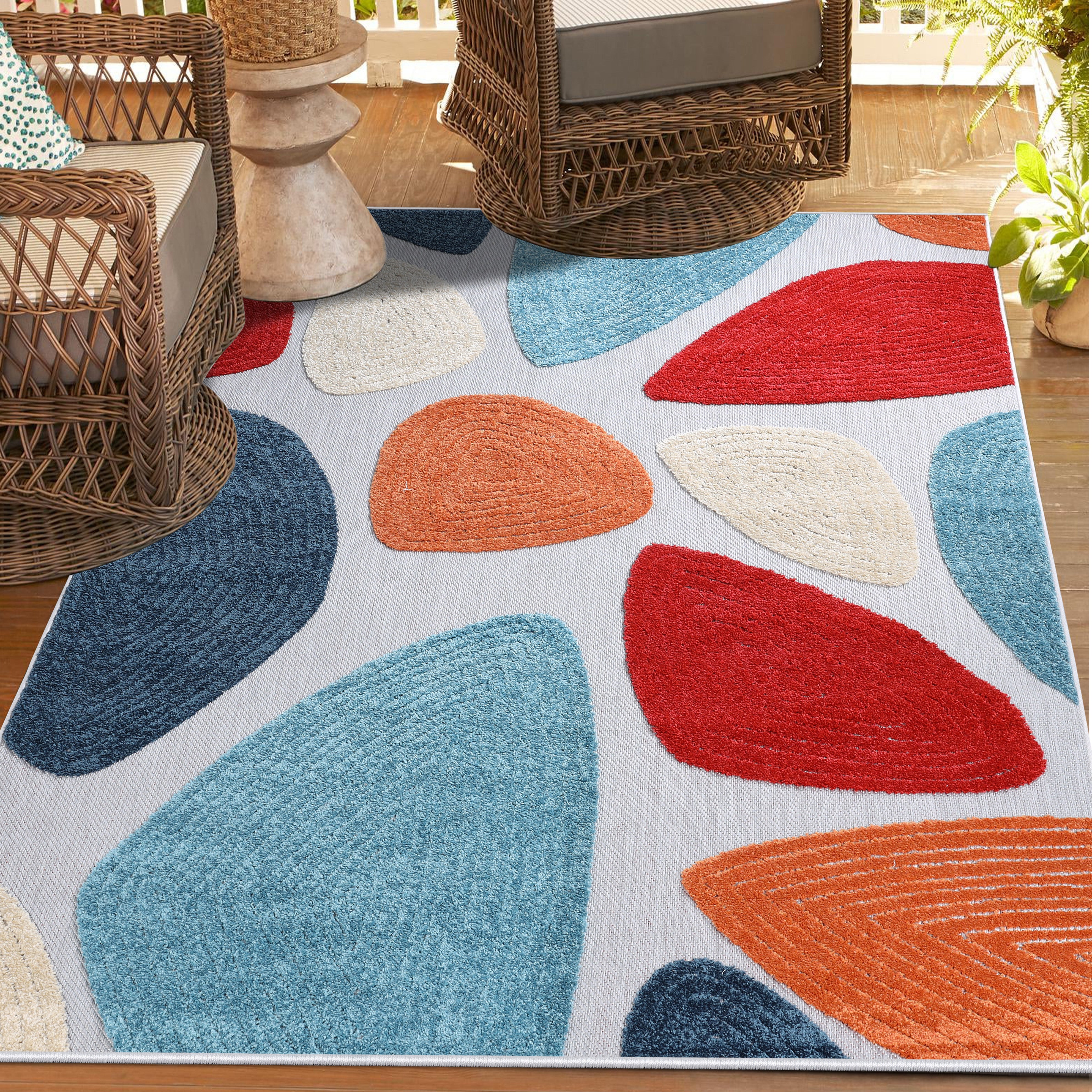 Modern Geometric Indoor Outdoor Area Rug - Non-Slip Tulip Design for Living Room, Bedroom, Patio & Deck - Waterproof & Durable Home Decor