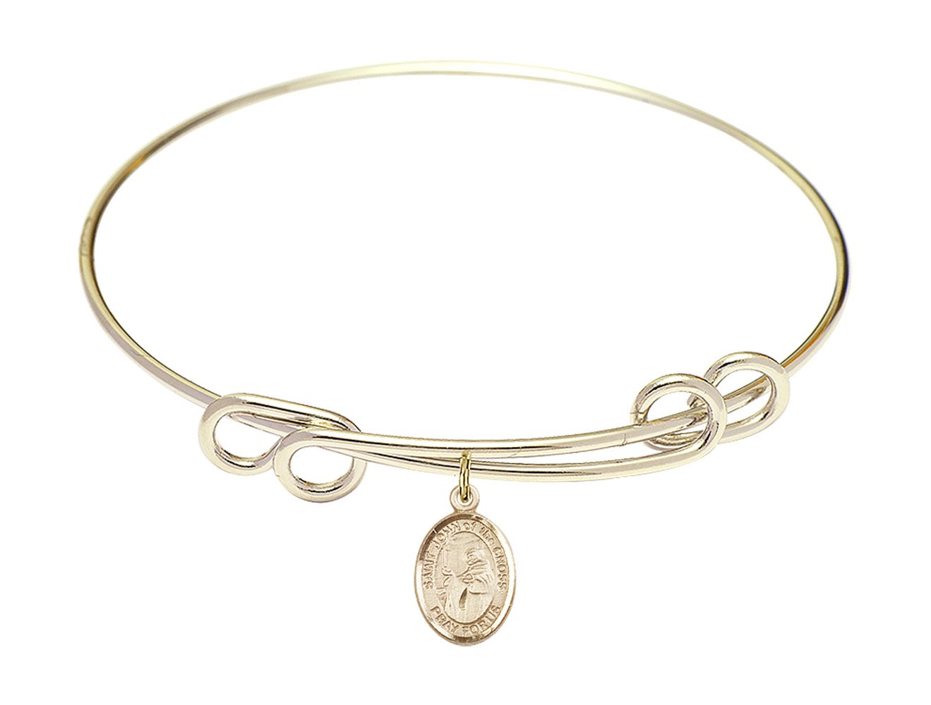 8.5 Inch Round Double Loop Bangle Bracelet with St. John of the Cross Charm - Elegant Religious Jewelry for Women, Perfect for Church, Weddings & Everyday Wear