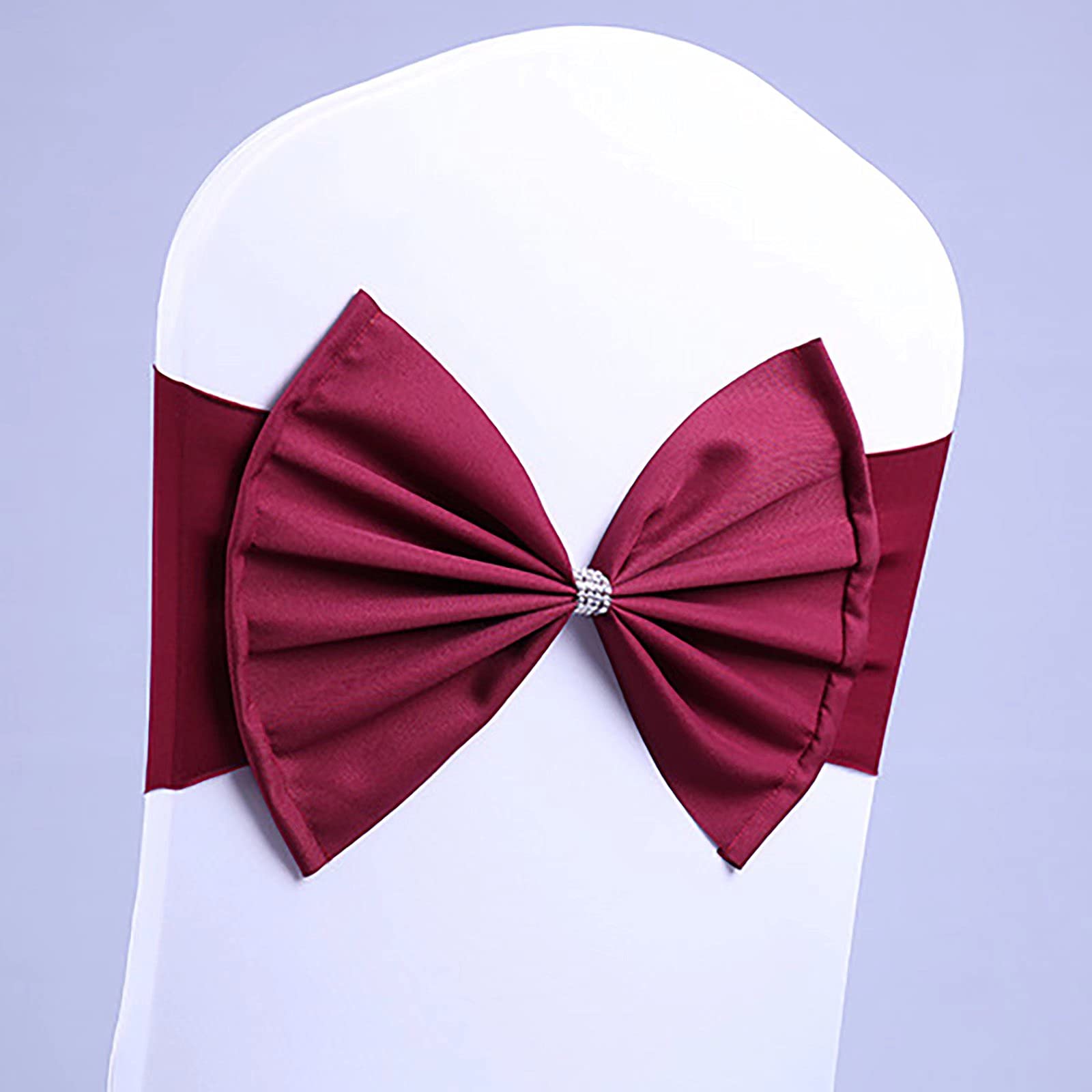 100 Pcs Burgundy Spandex Chair Sashes with Buckles - Stretch Bow Chair Bands for Wedding, Party & Event Decor - Perfect for Hotel Receptions, Banquets & Chair Cover Decoration