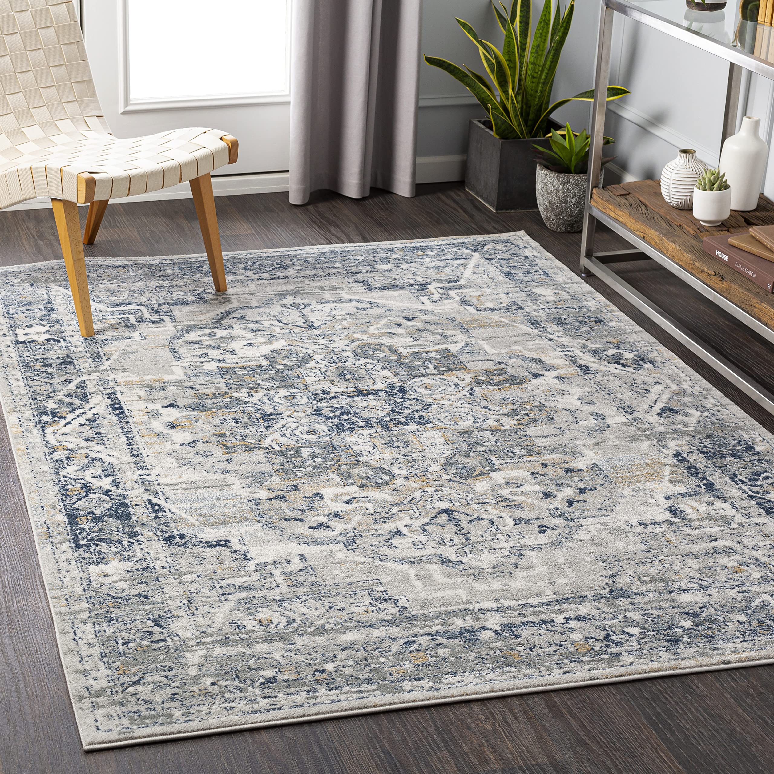 Mark&Day 5x7 Traditional Navy Area Rug - Soft Milschot Carpet in Grey Blue White for Living Room, Bedroom, Kitchen | Durable & Stylish Home Decor (5'3