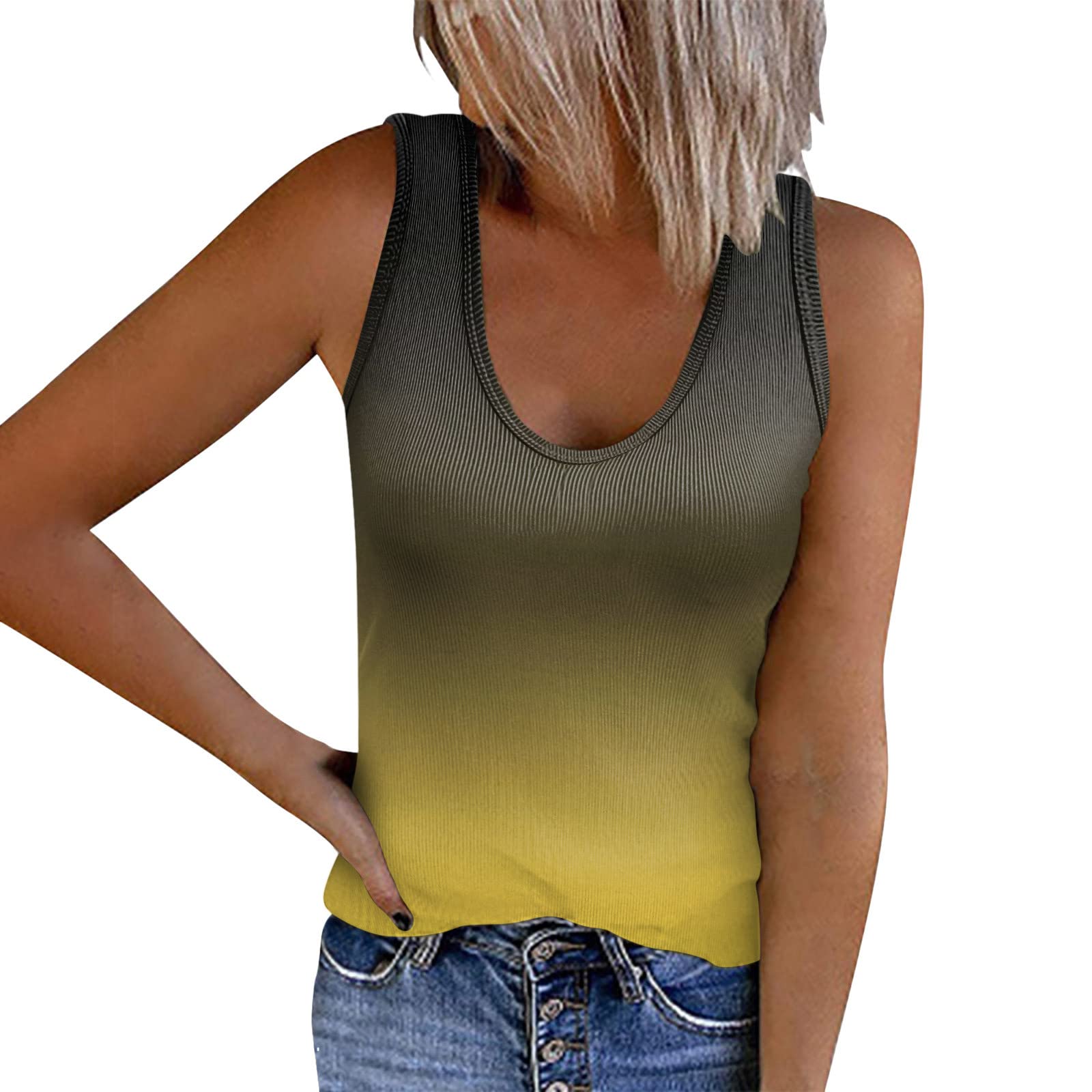 Women's Summer Sexy Tank Tops - Trendy Casual Gradient Slim Fit Tunic Tops, Sleeveless U-Neck Blouse for Women | Perfect for Beach, Vacation & Summer Outfits