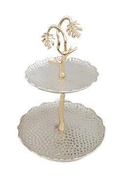 2 Tier Stand Leaf Gold/Silver - Elegant Display Shelf for Jewelry, Cosmetics & Home Decor - Perfect for Bedroom, Bathroom & Retail Stores