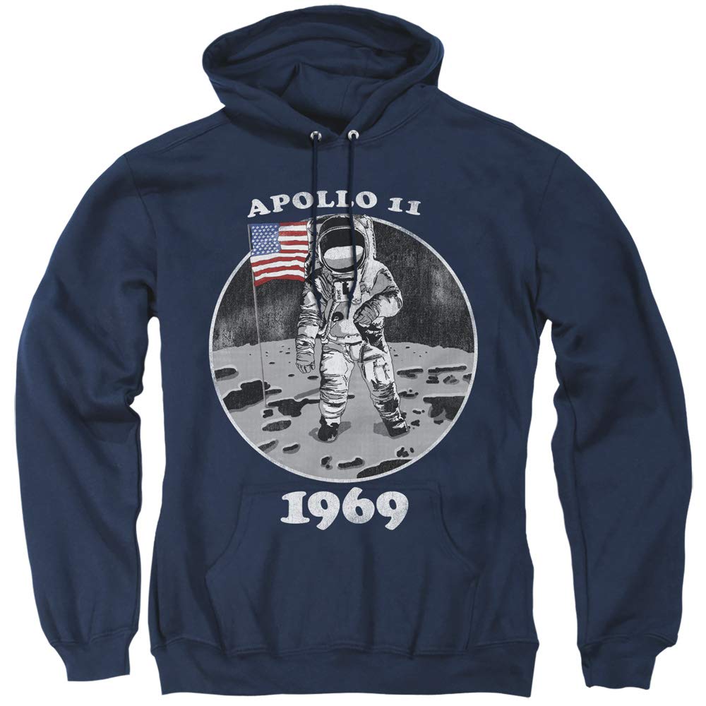 NASA Apollo 11 Hoodie - Vintage Space Hooded Sweatshirt with Man on The Moon Design - Navy Blue Pullover for Men & Women - Perfect for Space Enthusiasts, Astronomy Lovers & Casual Wear